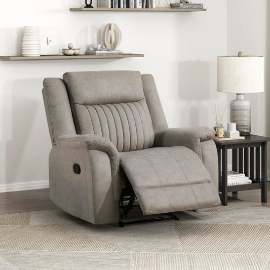 Lexicon Manual Recliner Chair, Polished Microfiber Reclining Sofa Chair, Home Theater Seating, Wall Hugger Manual Recliner for Living Room/Office/Apartment, Dove