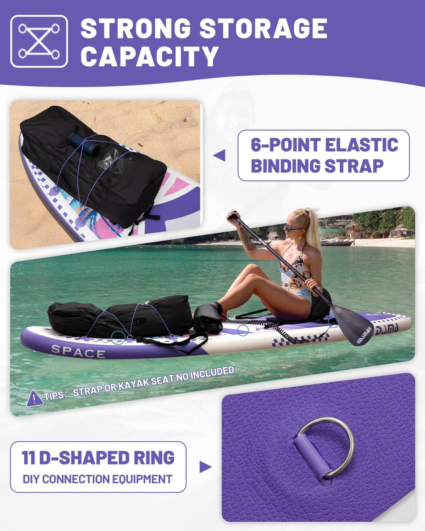 DAMA 11'*34"*6" Inflatable Paddle Board, Paddle Boards for Adults,Sup,Lightweight and Durable, Easy to Inflate, Versatile in Style, Fully Functional, Equipped w/High Grade Accessories，Purple.