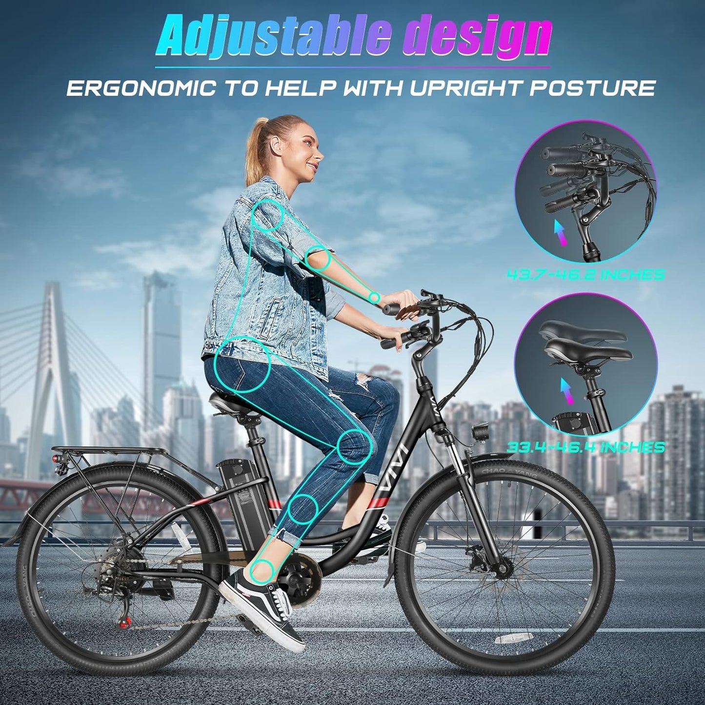Vivi Electric Bike for Adults 500W Peak Ebike with Removable Battery, 26'' Electric Commuter Bike 19.8 MPH & 50 Miles Adult Electric Bicycles with Cruise Control, LCD Display, SGS Certified to UL2849