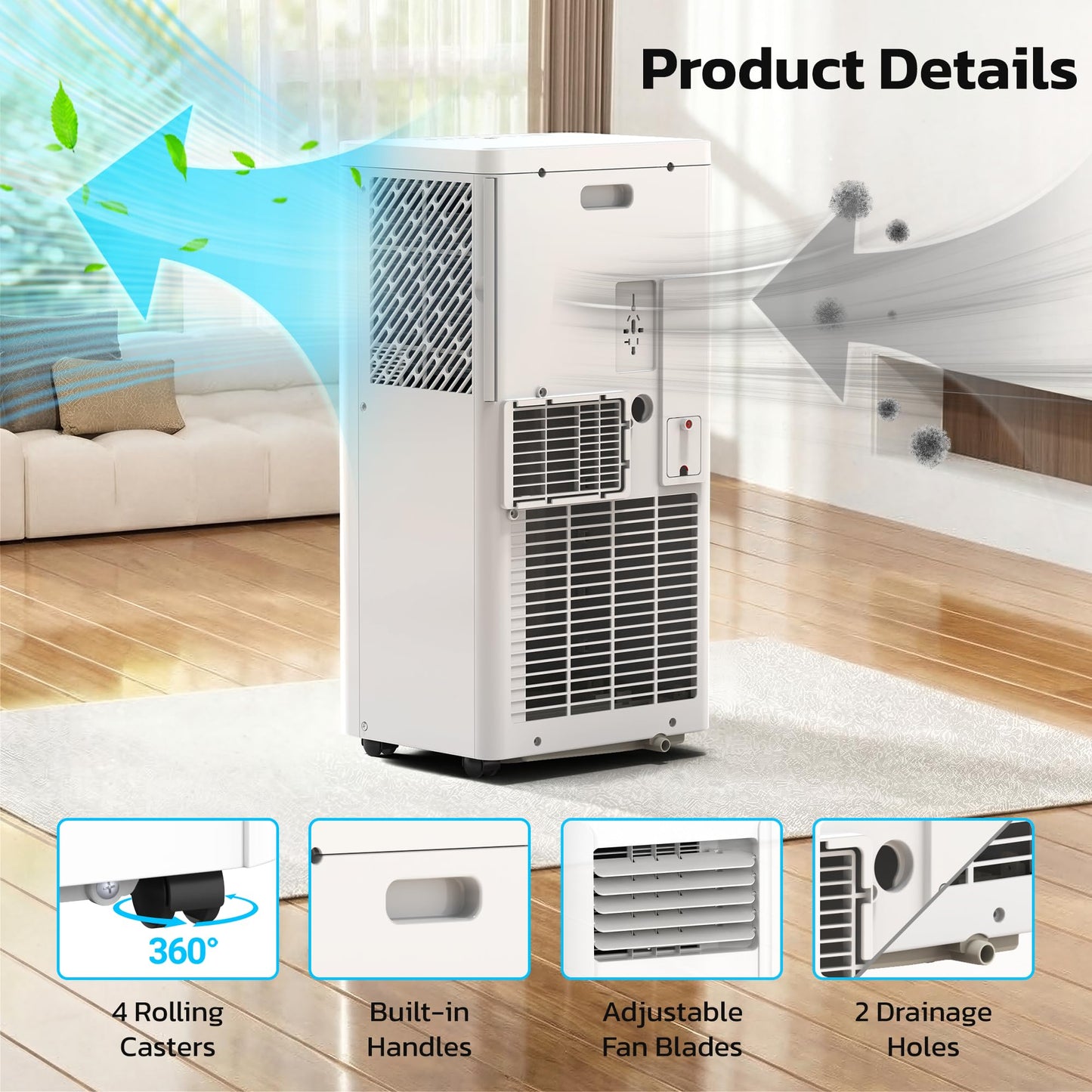 Electactic 8050 BTU Portable Air Conditioner for Rooms up to 450 Sq.Ft, 4 Modes Portable AC Unit with Cool, Dry, Fan and Sleep Modes, Remote and LED Display, Installation Kits for Home, Apartment
