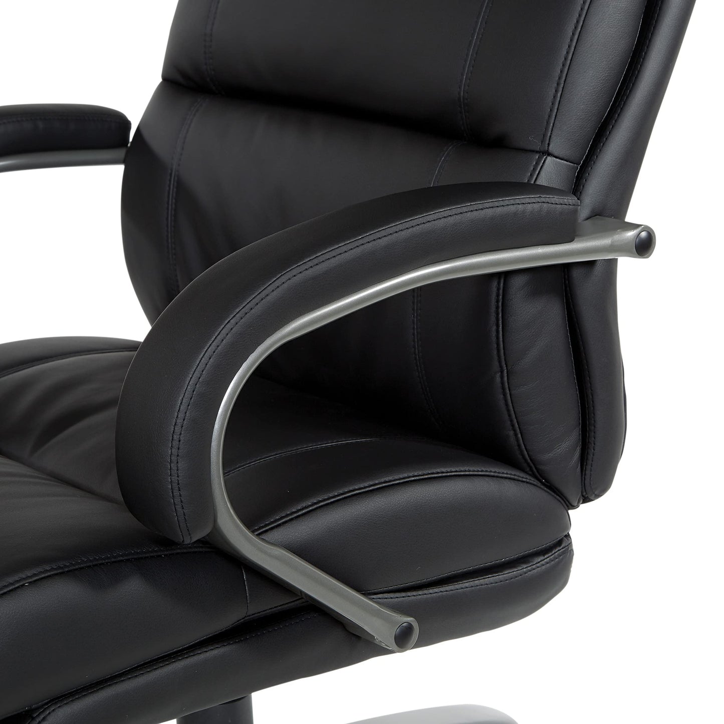 Office Star ECH Series Big and Tall Bonded Leather High Back Executive Chair with Lumbar Support, Padded Loop Arms and Titanium Base, Black