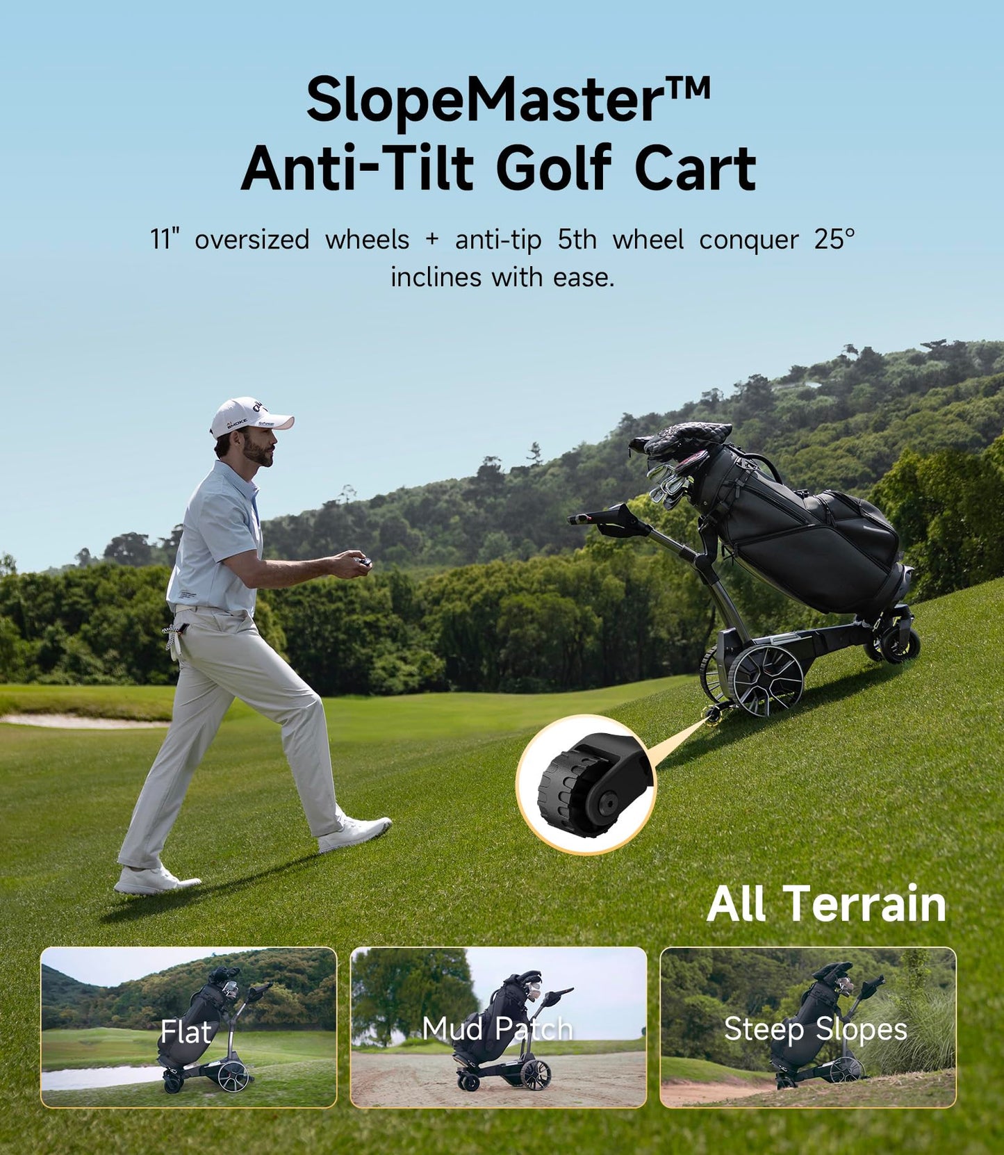 NAVEE Birdie 3 Electric Golf Cart, 295ft Remote Control, Smart Power Assist, 36 Hole Battery, 240W Dual Motor, All Terrain 4+1 Wheels, Foldable, Smart App, Adjustable Speed Electric Golf Push Cart