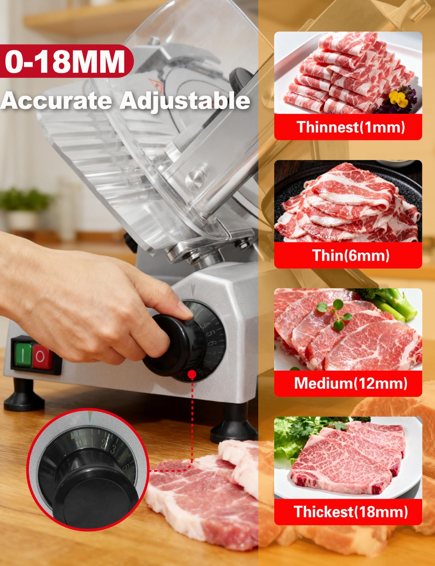 YaJenna Electric Meat Slicer 10" 300W Deli and Ham Food Cheese Jerky Steak Slicer Cutting Machine Semi-Auto 0-15MM Adjustable Slice Thickness