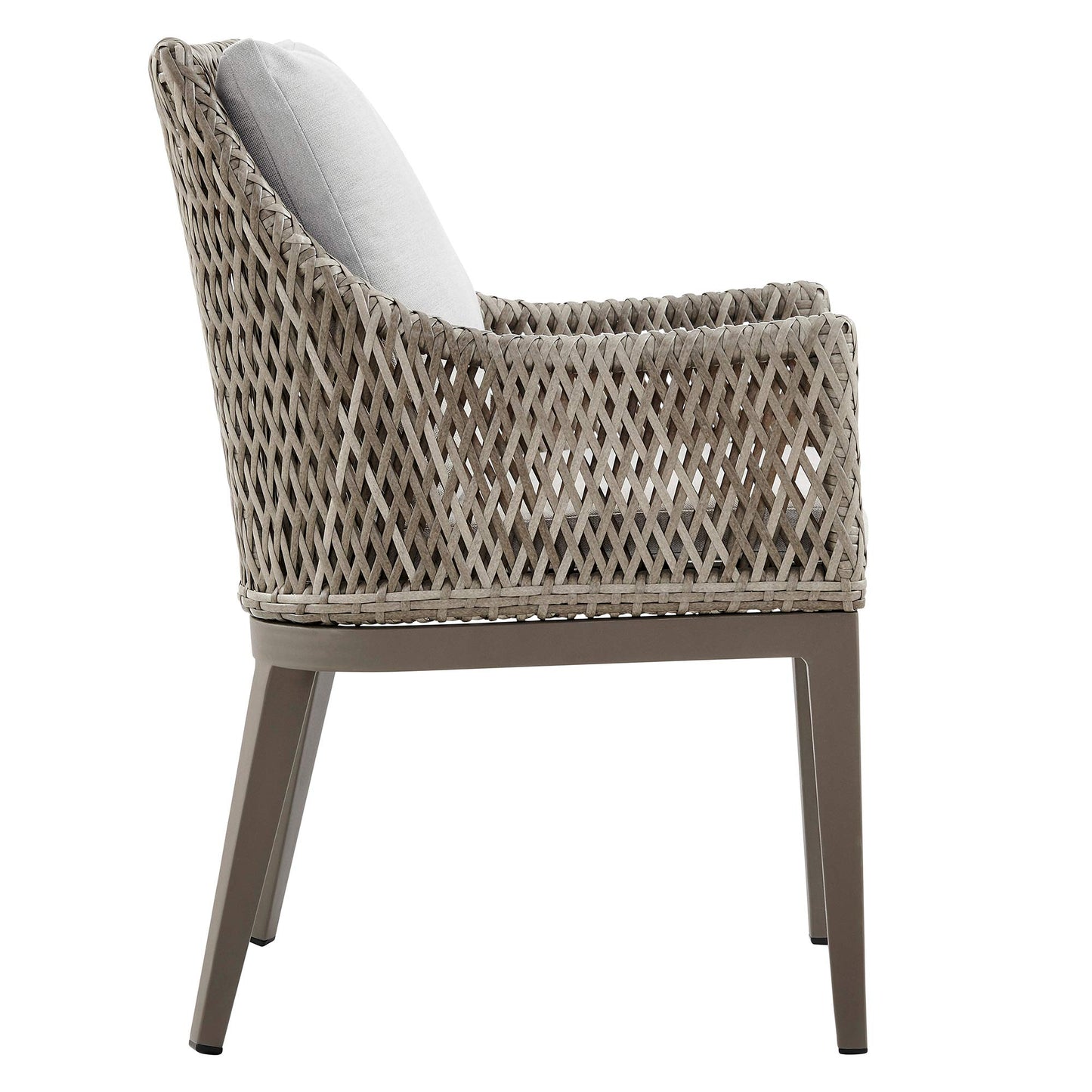 Armen Living Silvana Outdoor Wicker and Aluminum Gray Dining Chair with Beige Cushions - Set of 2