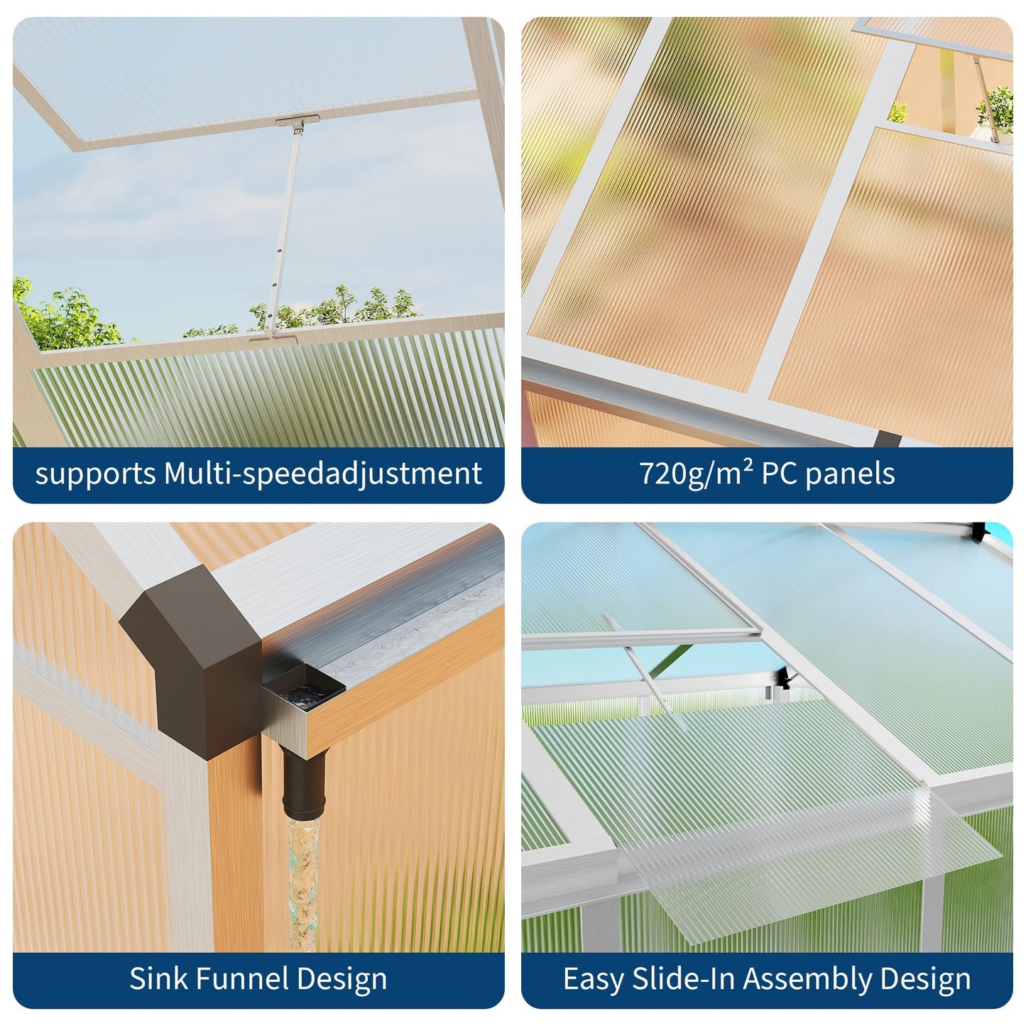 8x12 FT Greenhouse, Greenhouses for Outside, Polycarbonate Greenhouse with Aluminum Frame, Lockable Door and Ajustable Roof Vent for Backyard, Green Houses for Outside Garden Backyard, Patio