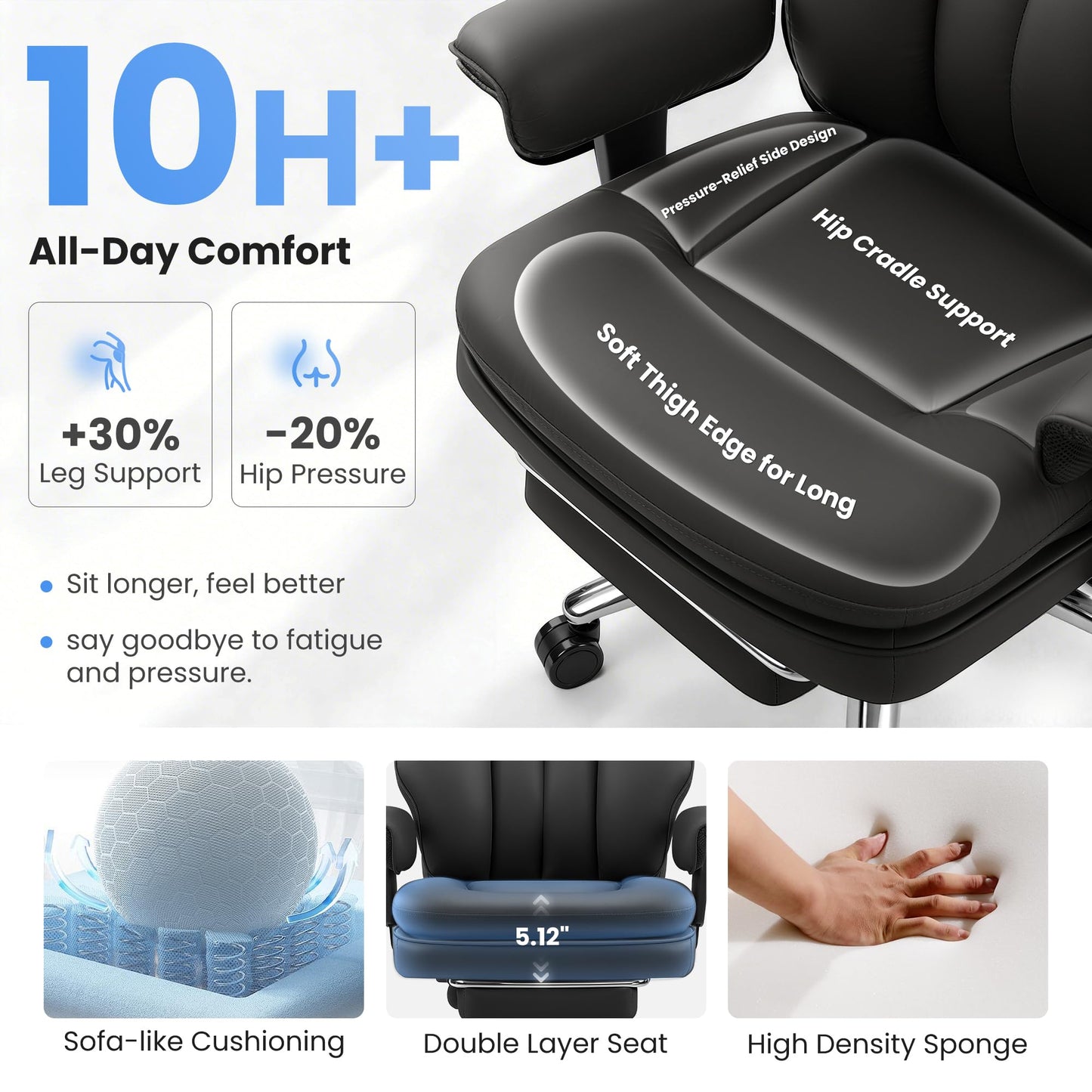BestGlory Office Desk Chair with Inflatable Lumbar Support, Ergonomic Office Chair [Upgraded Double-Layer Cushion & Footrest], 400 LBS Big and Tall Computer Desk Chair for Home Office Gaming, Black