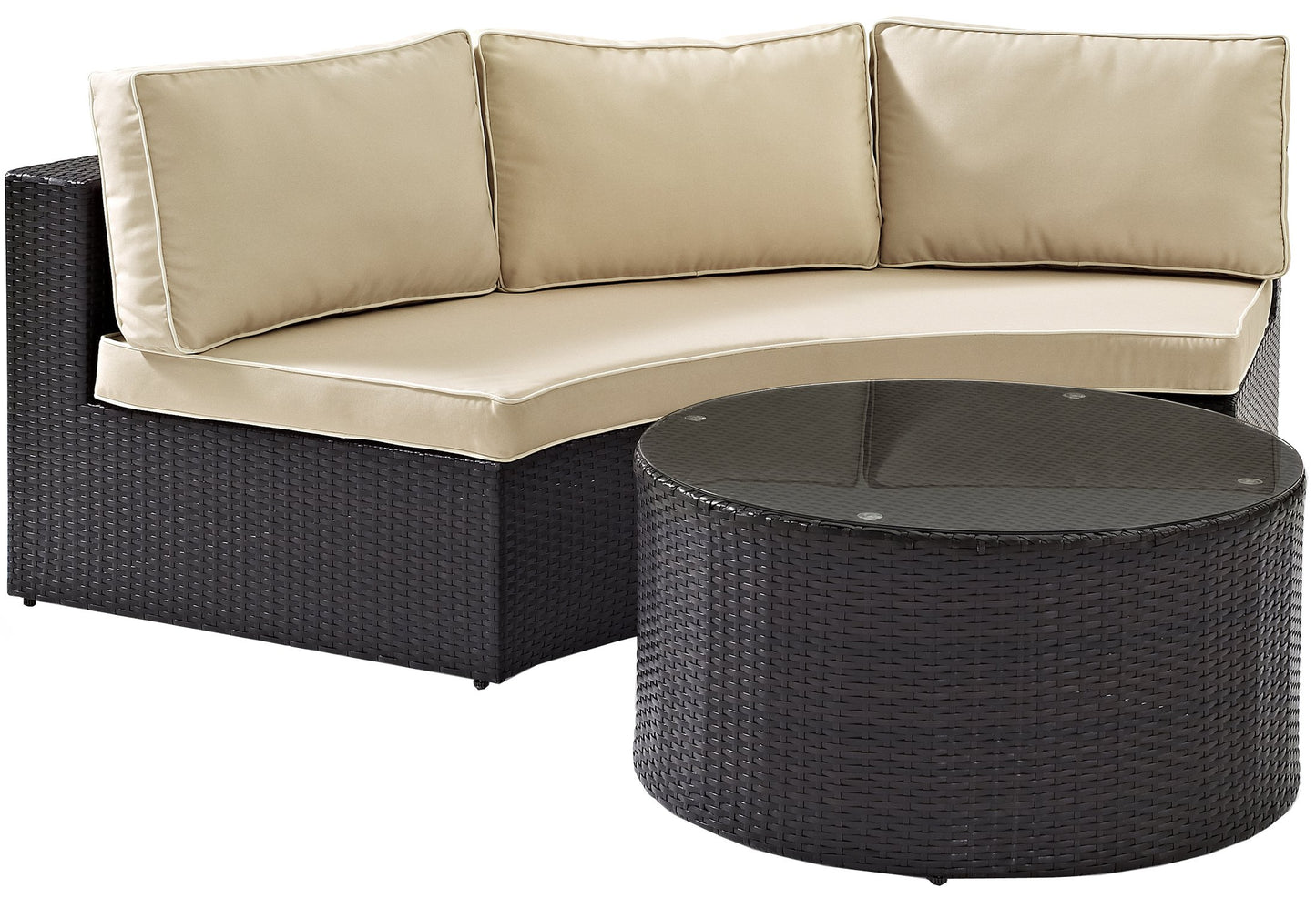 Crosley Furniture Catalina 2-Piece Half Moon Outdoor Sectional Sofa Wicker Conversation Patio Furniture Set, Brown
