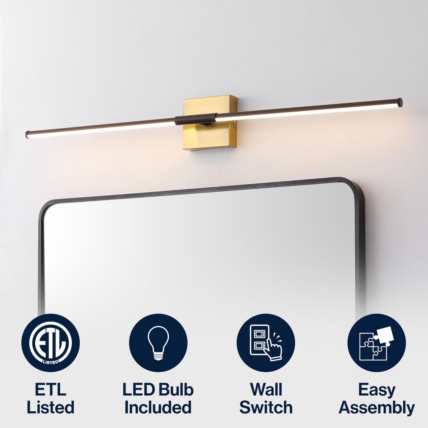 JONATHAN Y Makena Wall Sconce, 32in Dimmable LED, Metal, Oil Rubbed Bronze/Brass Gold, Model JYL7040F