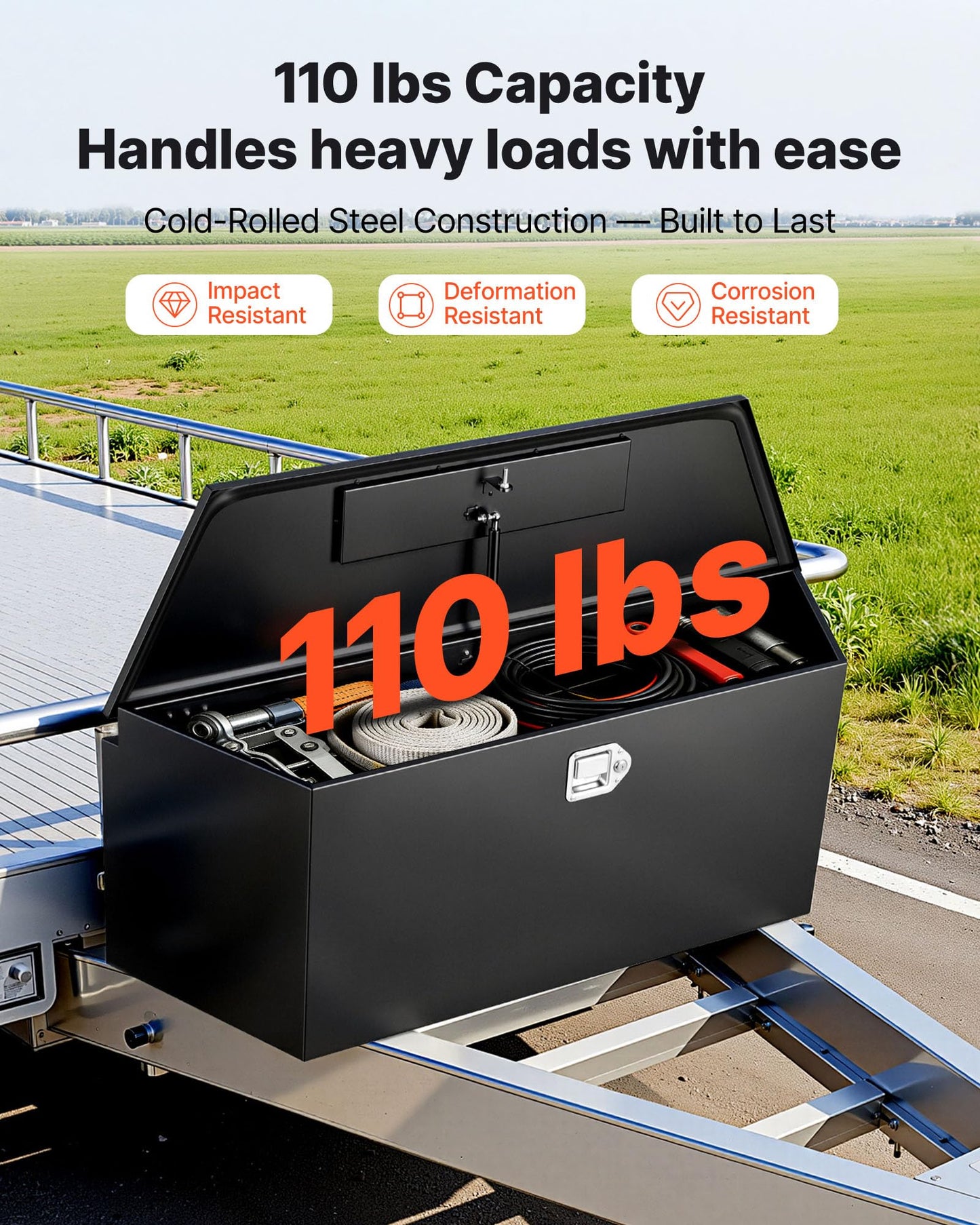 VEVOR Trailer Tongue Box, Heavy Duty Trailer Tongue Tool Box Storage Organizer with Lock & Keys, Utility Tool Chest for Pickup Truck Bed, RV, SUV, Off-Road Vehicle, Steel, 49" x 13.9" x 18.5"