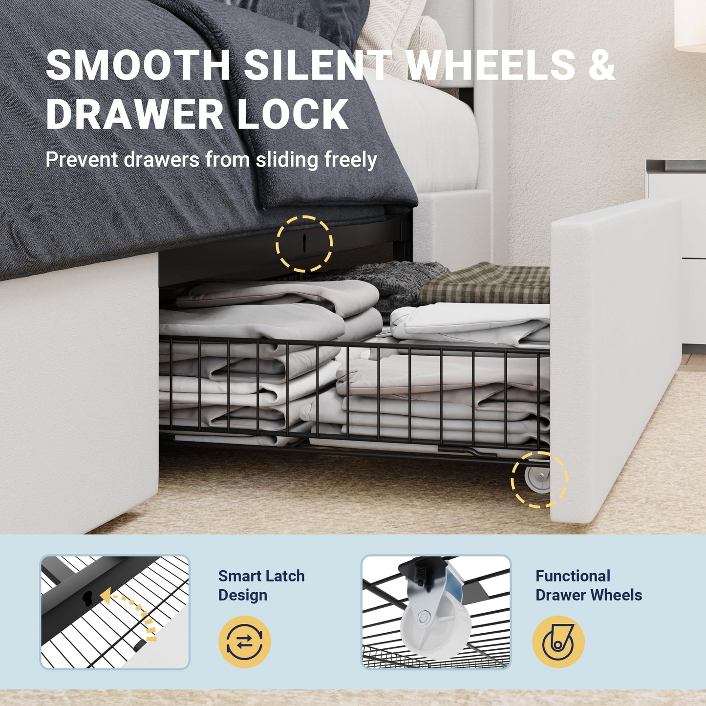 Allewie Full Size Velvet Bed Frame with 3 Storage Drawers, Upholstered Platform Bed with Wingback Storage Headboard and USB Ports, No Box Spring Needed, Easy Assembly, White
