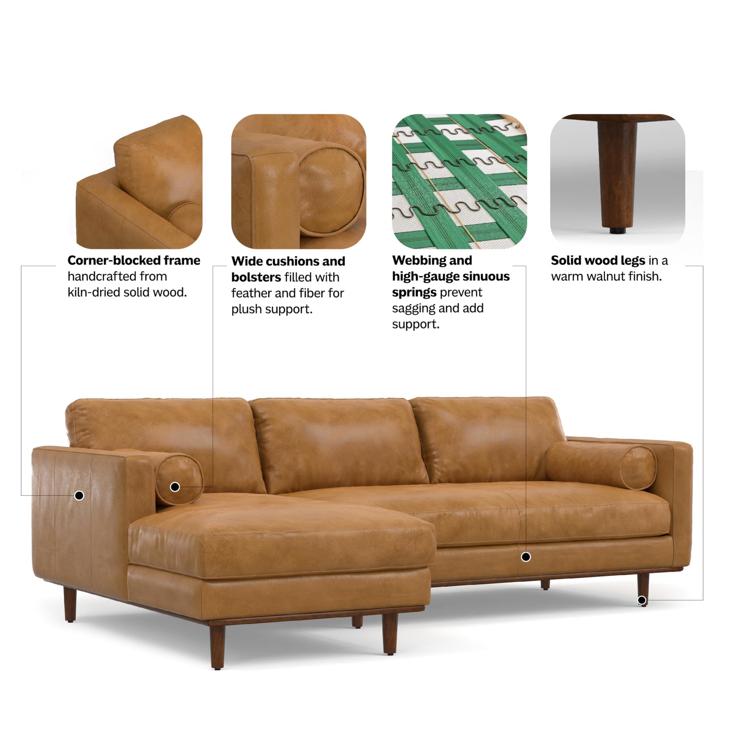 SIMPLIHOME Morrison Left Sectional Sofa in Full-Grain Genuine Leather, Sienna, 102-inches Wide, L-Shaped Leather Couch with Left Chaise for The Living Room and Family Room
