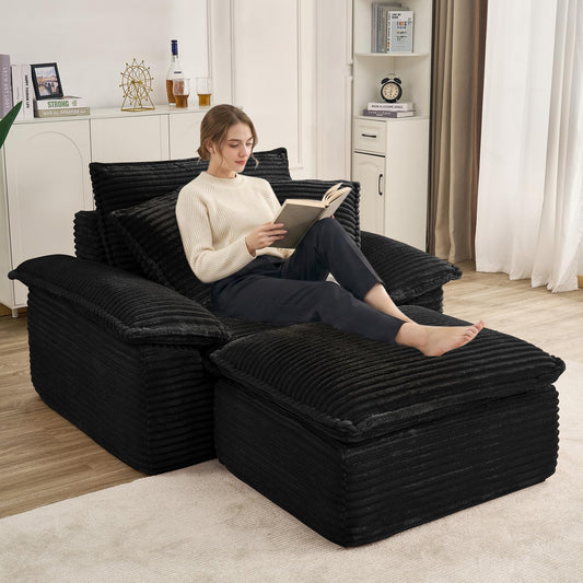 KEIKI 63" Oversized Modular Sofa Chair Bed with Ottoman, Deep Seat Cloud Couch Sleeper, Convertible 1-Seater Sectional Sofa, No Assembly Corduroy Couch for Flexible Living Spaces