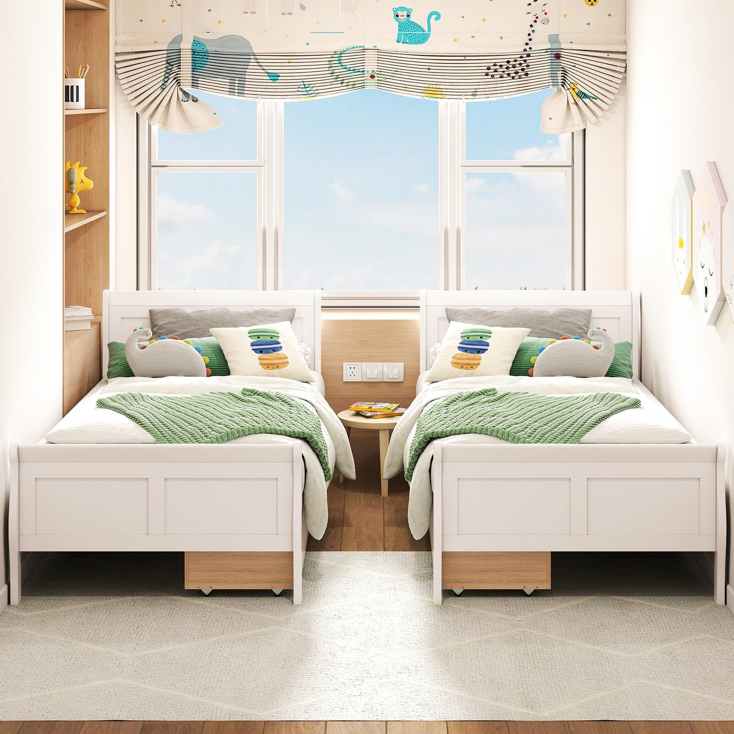 Giantex Twin Bed with 2 Storage Drawers, Wood Platform Bed with Headboard & Footboard, Wooden Slats Support Mattress Foundation, Twin Bed Frames for Kids Teens Adults, No Box Spring Needed (White)