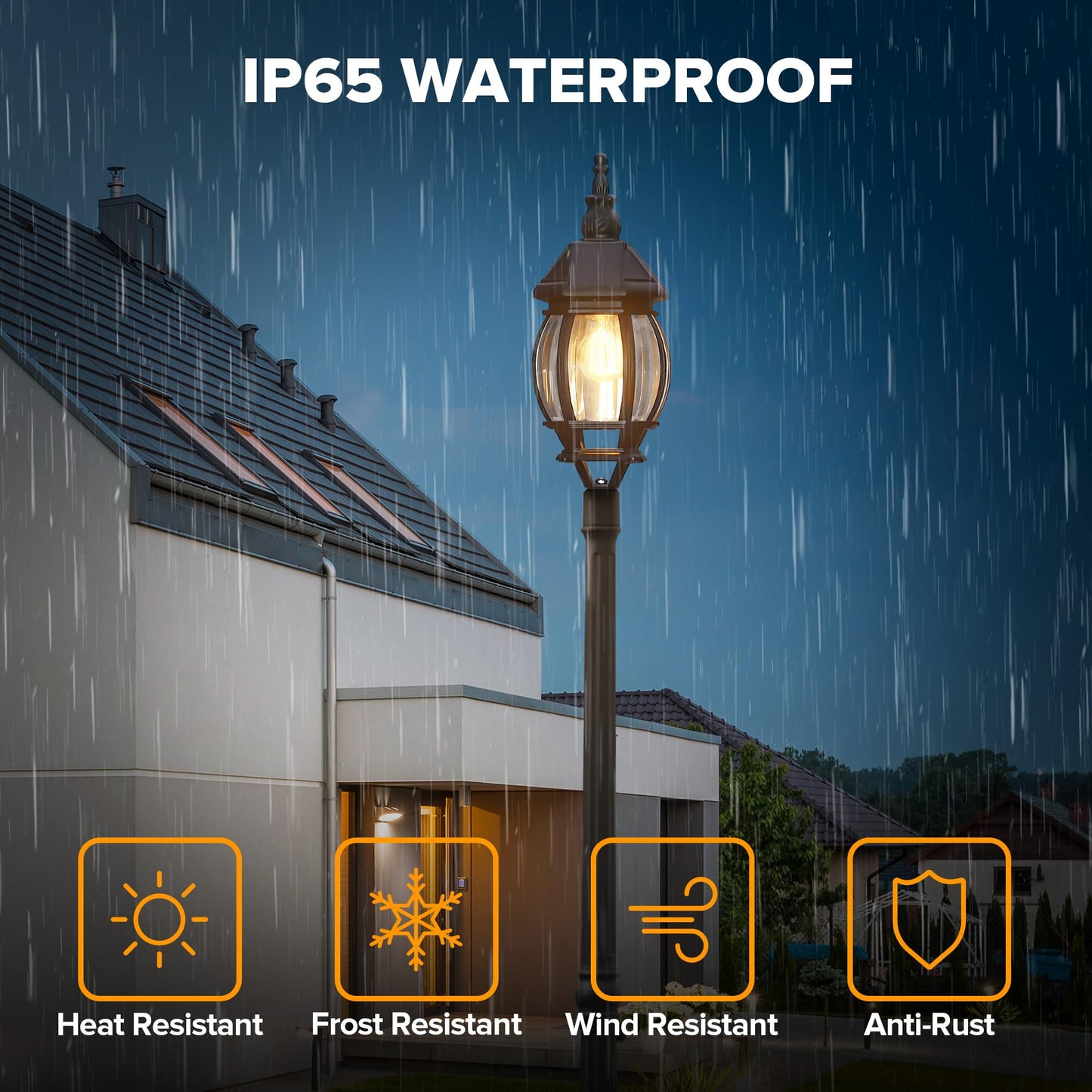 LUTEC Solar Lamp Post Light, Waterproof Dusk to Dawn Fixture, Aluminium, Black, Single head+post, Model 6920301012