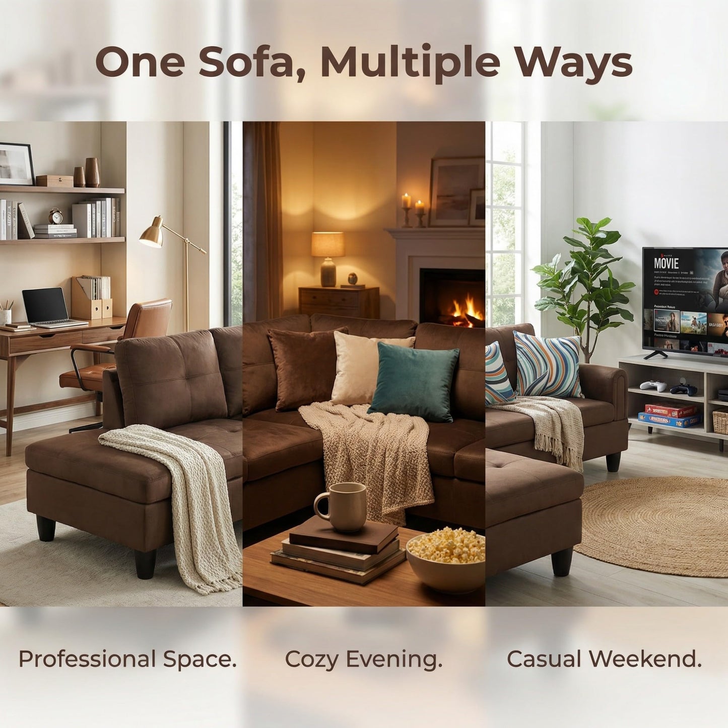 NicBex Comfy Couches for Living Room, 2-Piece 97" L-Shaped Sectional Couch with Movable Chaise, Modern Sofa Living Room Set for Apartment, Office & Bedroom, Dark Brown