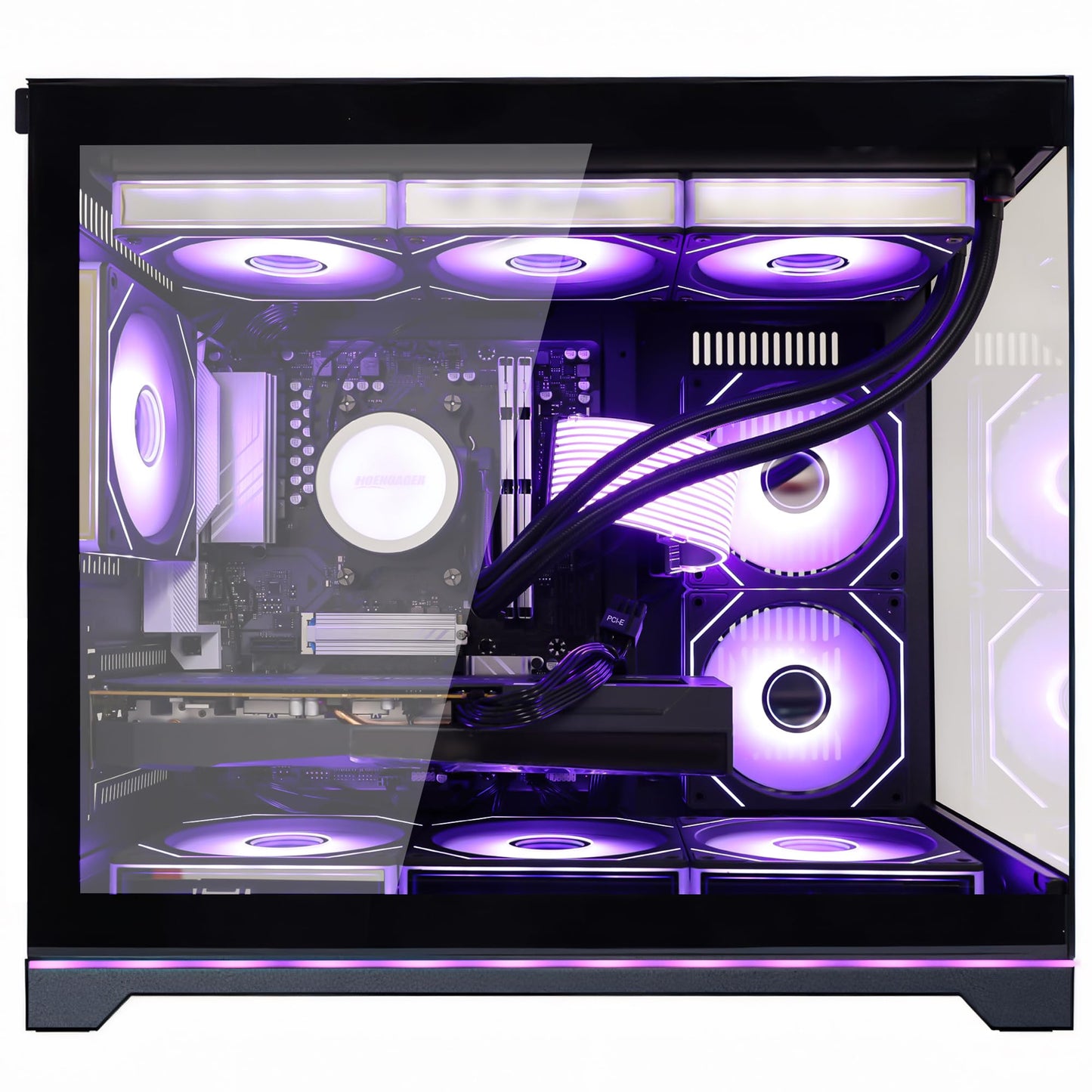 HOENGAGER Software ARGB Control Gaming PC Desktop - AMD Ryzen 7 9700X - GeForce RTX 5070 (12GB) - 32GB DDR5 6000MHz - 1TB PCIe NVMe SSD - Black Panoramic Glass Case, RGB Fans, Wi-Fi, Win 11