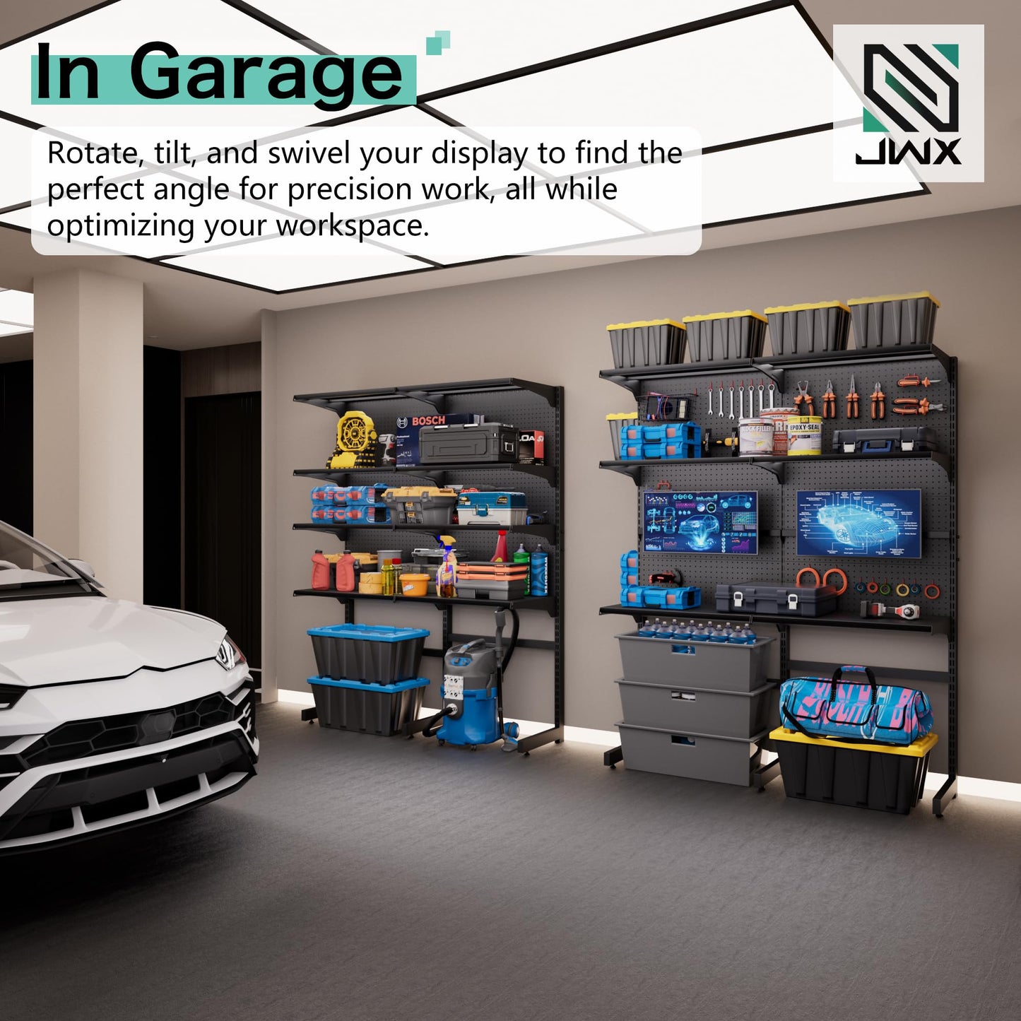 JWX DDB Gaming Pegboard Standing Shelf Units, Modular Pegboard and Shelf System with 15 Pieces Organizer Tool Holders