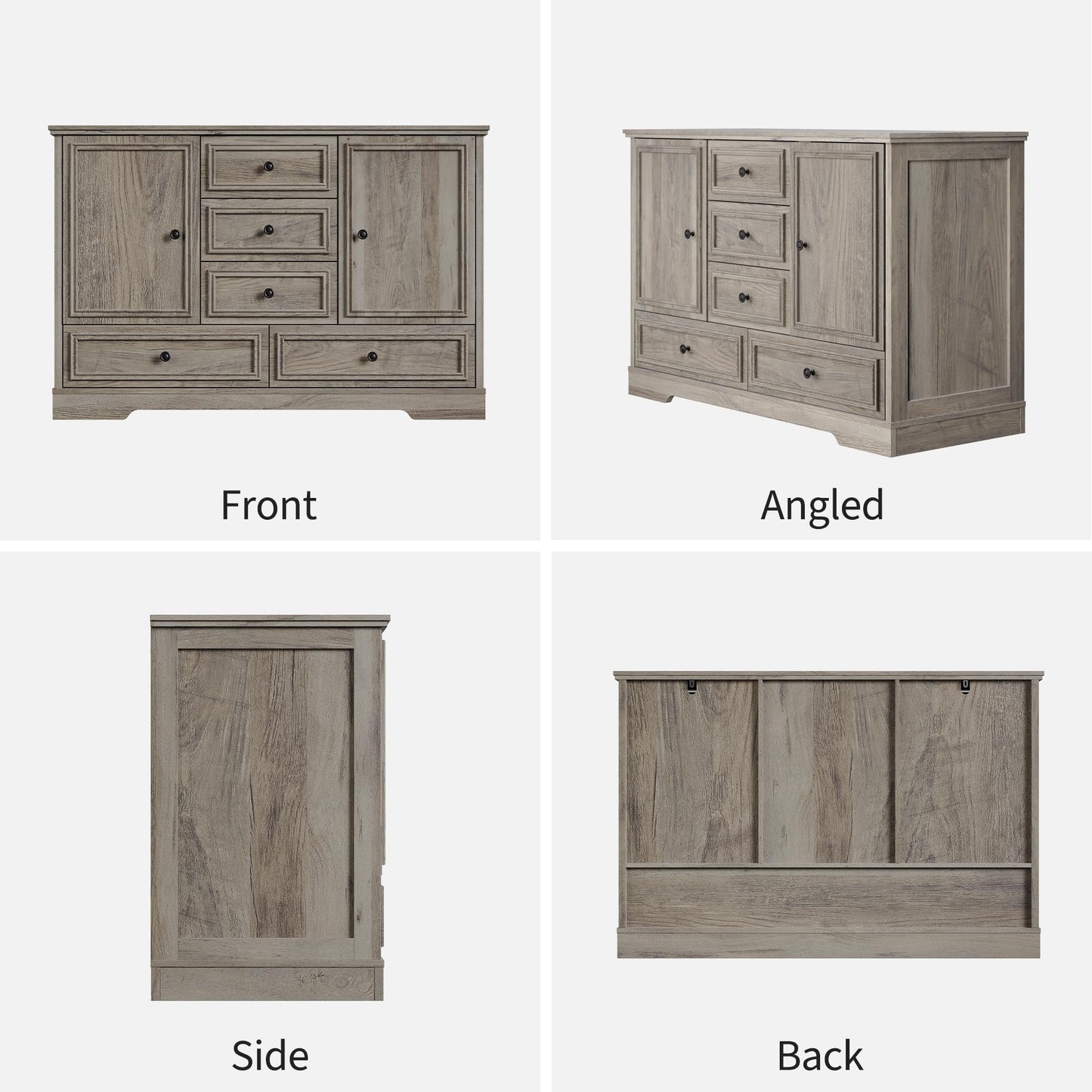 Garvee Farmhouse Sideboard Buffet Cabinet with 5 Drawers and 2 Doors, 47" Kitchen Storage Cabinet, Wood Coffee Bar Cabinet with Adjustable Shelves for Dining Room Living Room, Grey