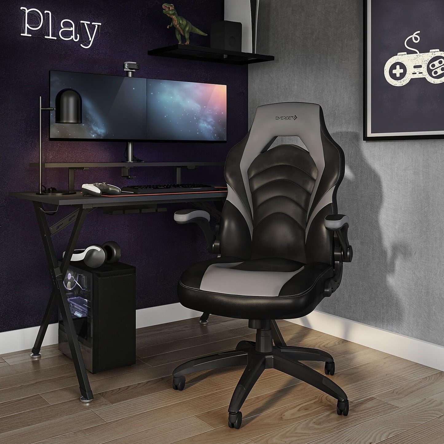 STAPLES Emerge Vortex Gaming Chair, Ergonomic, Adjustable Height, Swivel, Black