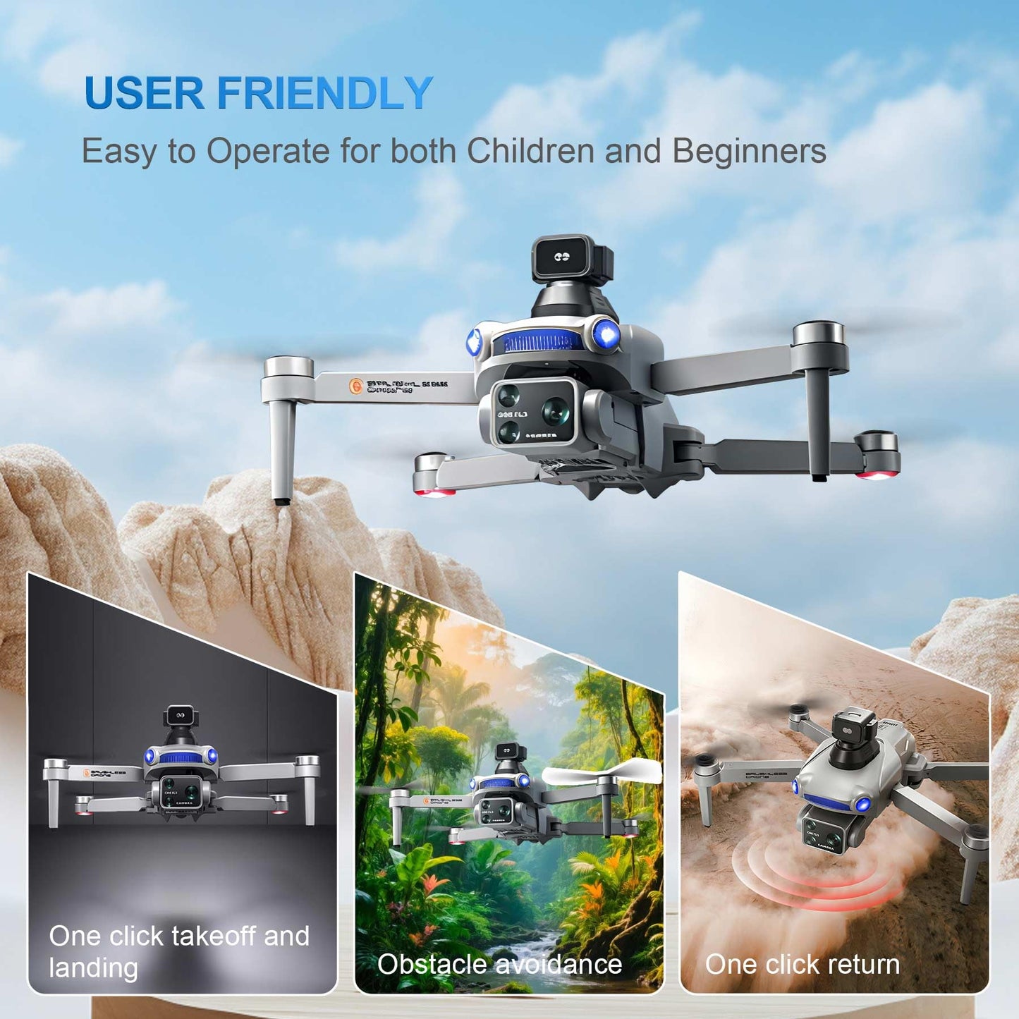 S119 4K Drone with Camera for Adults, GPS Auto Return, Obstacle Avoidance, Brushless Motor, 5G Screen Remote, 3 Batteries 75 Min Flight, Dual Camera 120° Wide-Angle, 2000M Range FPV Quadcopter (Gray)
