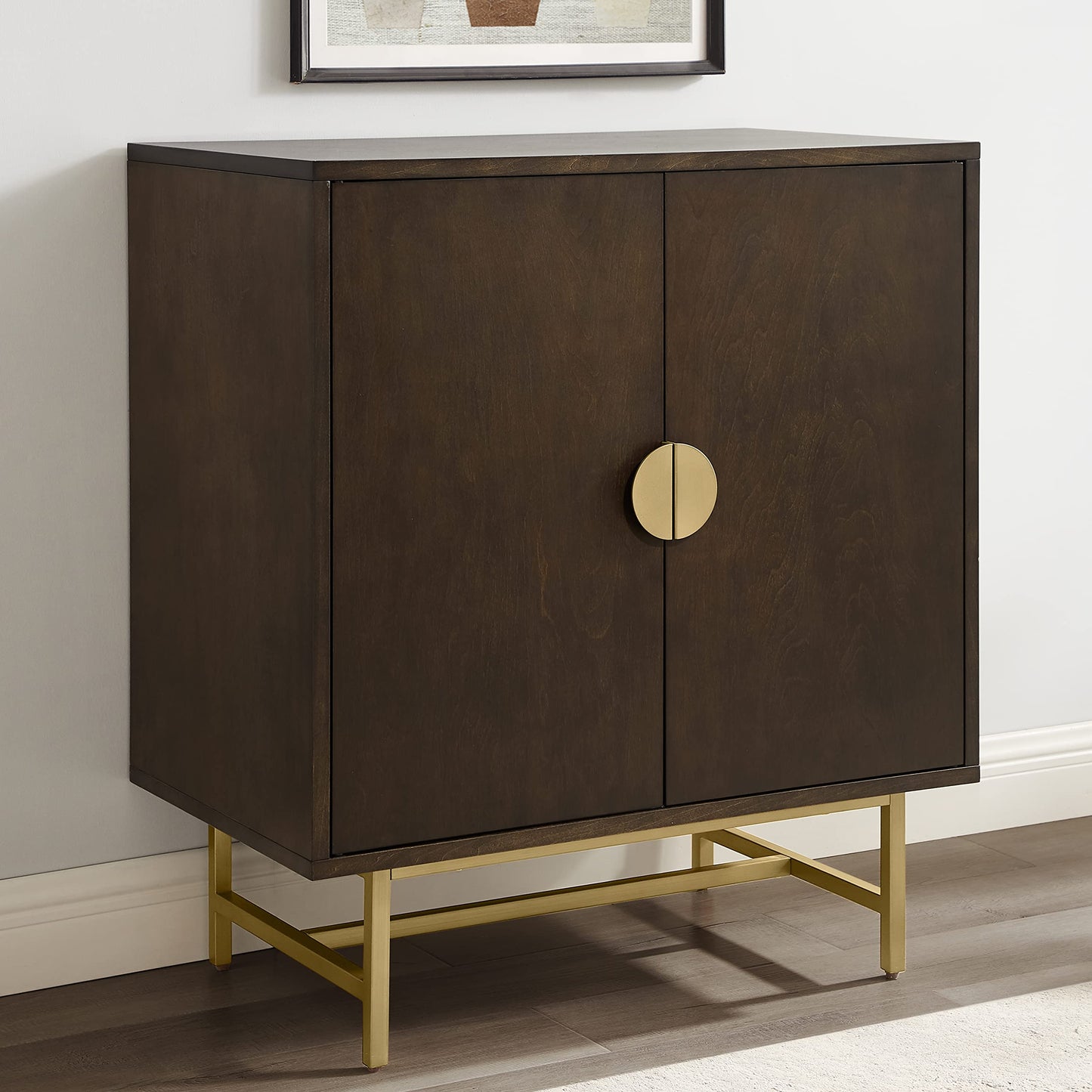 Crosley Furniture Blair Bar Cabinet with Storage Shelves and Wine Rack, Dark Brown/Gold
