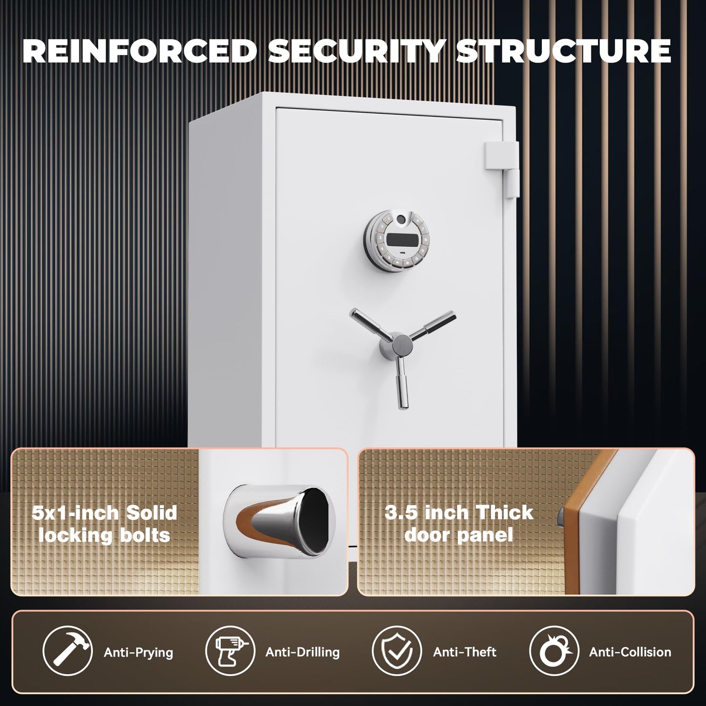 [Test Approved]9.8 Cub Extra Large White Biometric Safe Box Fireproof Waterproof, [Dual Mode] [Leather Carpeted] 124 Lbs Heavy Duty Fire Proof Safe with Drawer for Jewelry Document