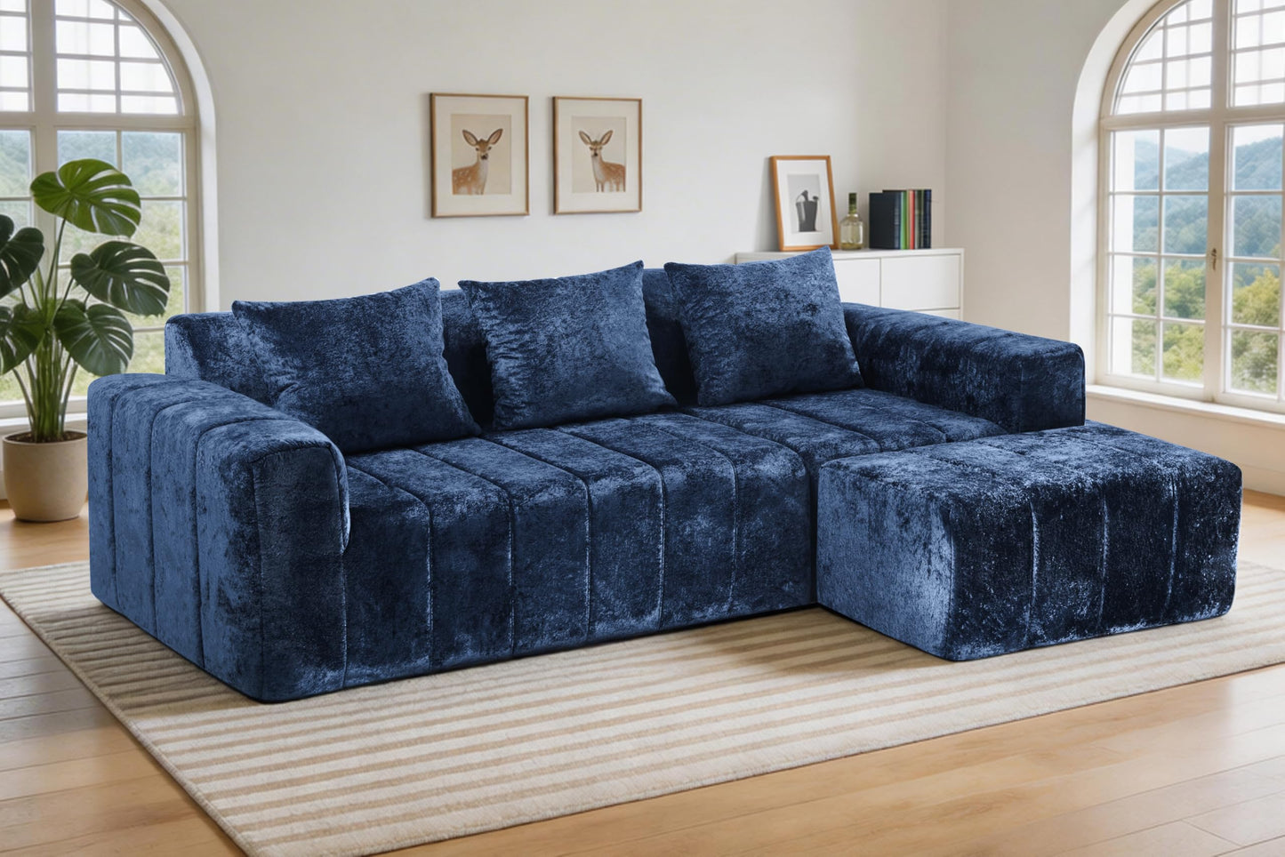 HABUTWAY 95" Modular Sectional Sofa with Chaise, L-Shaped Cloud Couch with Deep Seat, Convertible Upholstered Boneless Couch for Living Room Apartments Bedroom, No Assembly Required, Blue