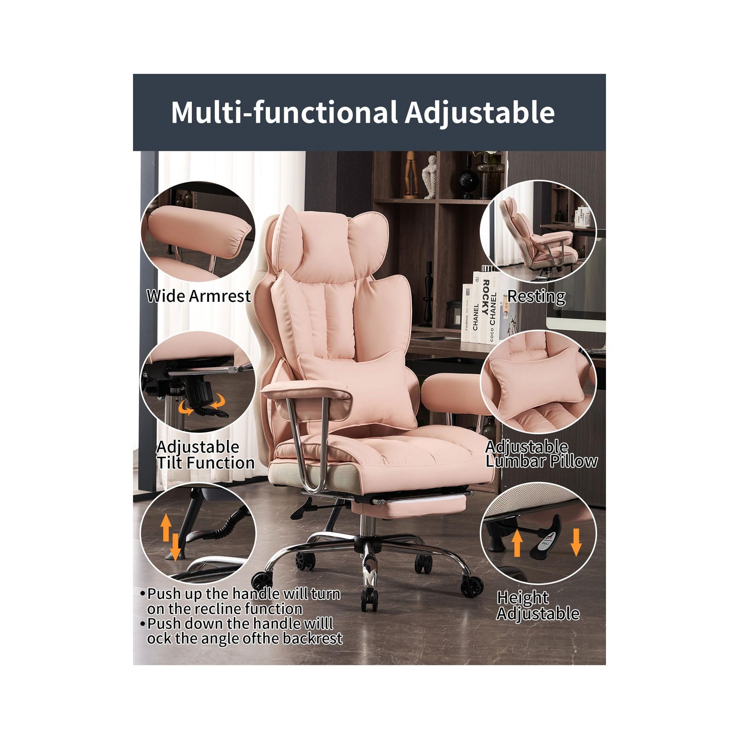 Efomao Big and Tall Office Chair 400LBS - Pink Heavy Duty Executive Office Chair with Footrest, Ergonomic Home Office Desk Chair, Wide Computer Chair for Heavy People