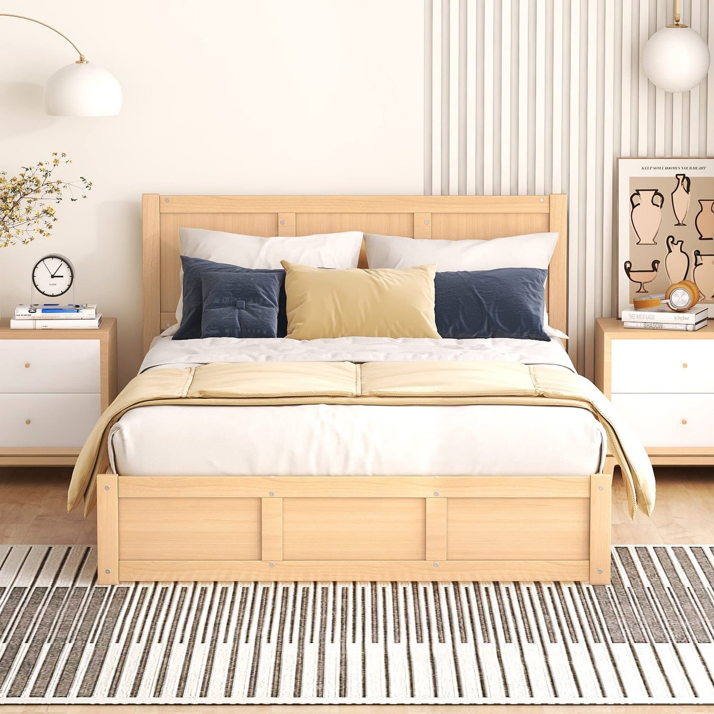 Brisca Full Size Platform Bed with Underneath Storage and 2 Drawers,Solid Wood Bed Frame W/Wood Slats Support,for Apartment,Bedroom,Guest Room,Wood