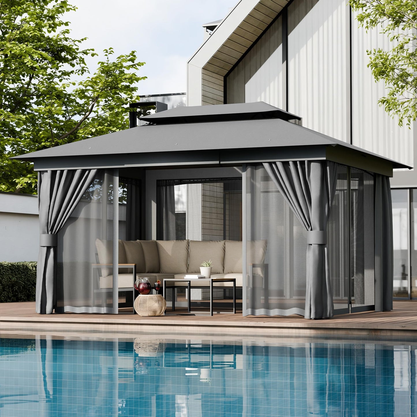COMLAX FIELD Outdoor Gazebo 10x13 with Mosquito Netting and Privacy Screens, Screen Tent with Double-Roof, Heavy Duty Shelter Canopy Tent, Patio Gazebo for Backyard, Garden, Lawn, Party