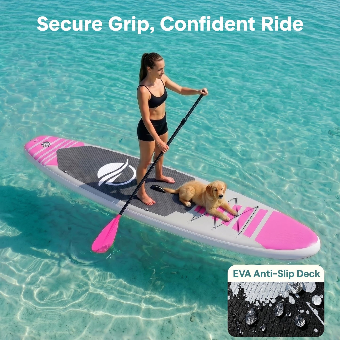 SereneLife Inflatable Stand Up Paddle Board - Wide Stable Design, Non-Slip Deck for Adults & Youth with Premium Paddle Board Accessories: Carry Bag, Dual Action Pump, Paddle, Ankle Leash - 10'6"