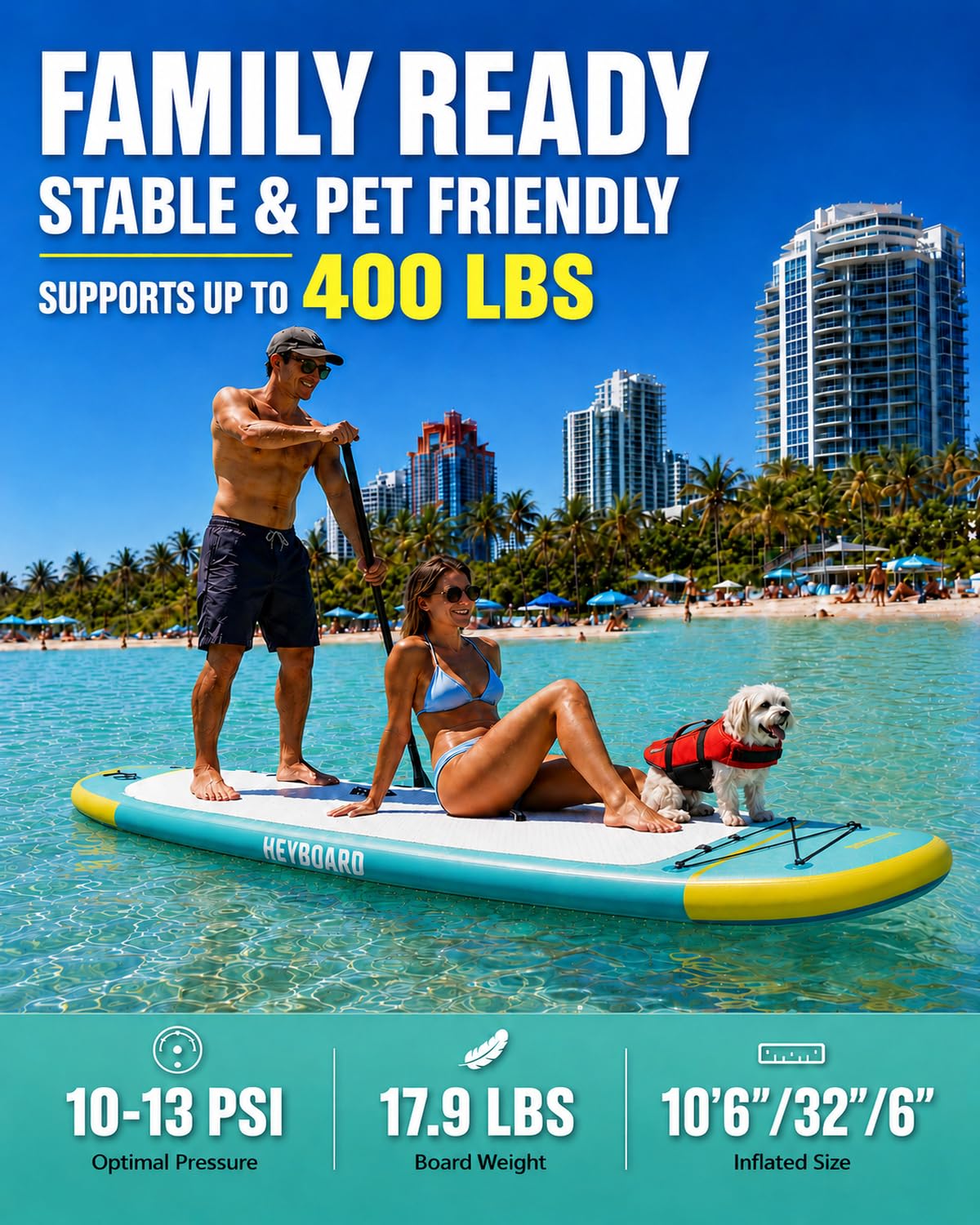 HEYBOARD Inflatable Stand Up Paddle Board 10'6"×32"×6" Standup Paddleboard with Premium SUP Accessories & Backpack, Non-Slip Deck, Waterproof Bag, Leash, Paddle, Hand Pump, Mint Green