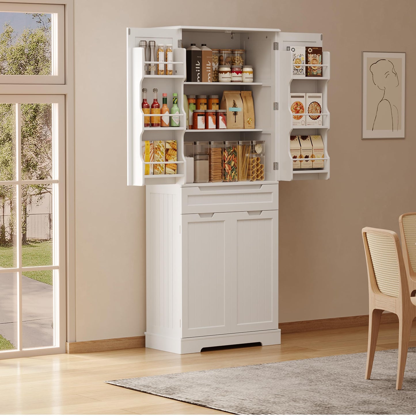 Gizoon 70" Tall Kitchen Pantry Cabinet with Doors and Adjustable Shelves, Pantry Storage Cabinet with Drawer Freestanding Organizer for Small Kitchen Bathroom Laundry Room, Painted White
