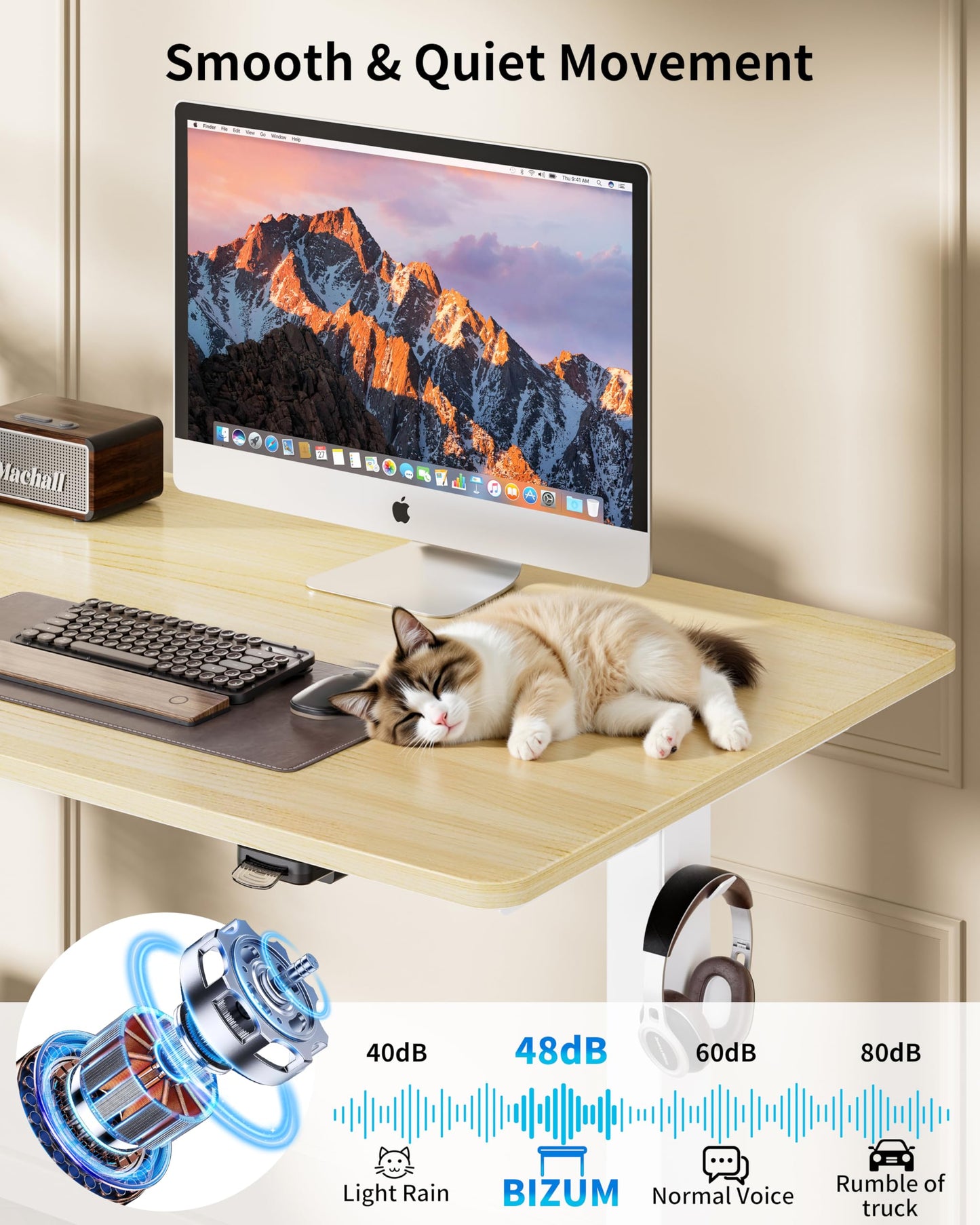 BIZUM 35.4" Small Electric Standing Desk Height Adjustable, Whole Piece Stand Up Computer Desk Work Study Writing Gaming Desks for Home Office Oak
