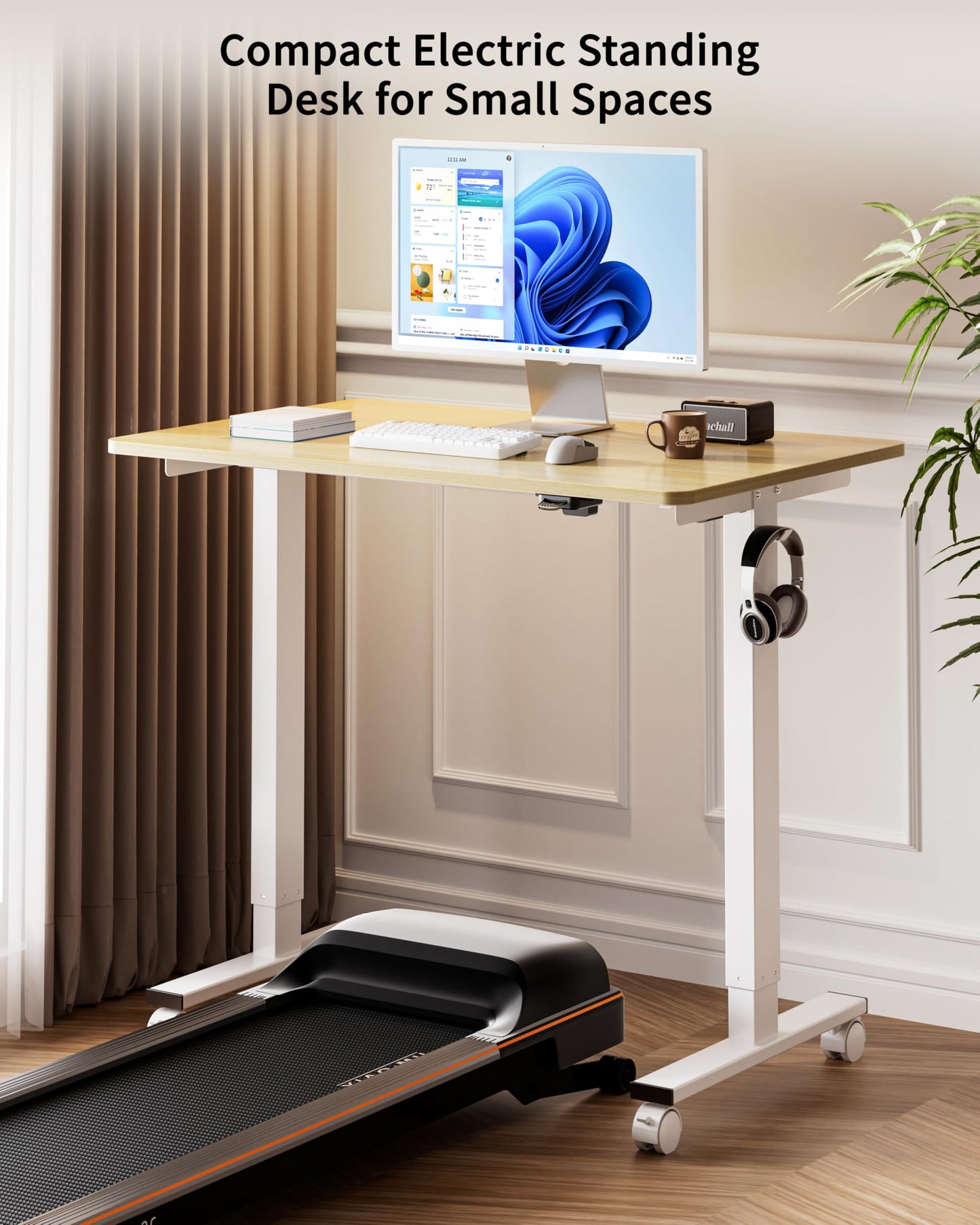 BIZUM 39.4" Small Electric Standing Desk Height Adjustable, Whole Piece Stand Up Computer Desk Work Study Writing Gaming Desks for Home Office Oak