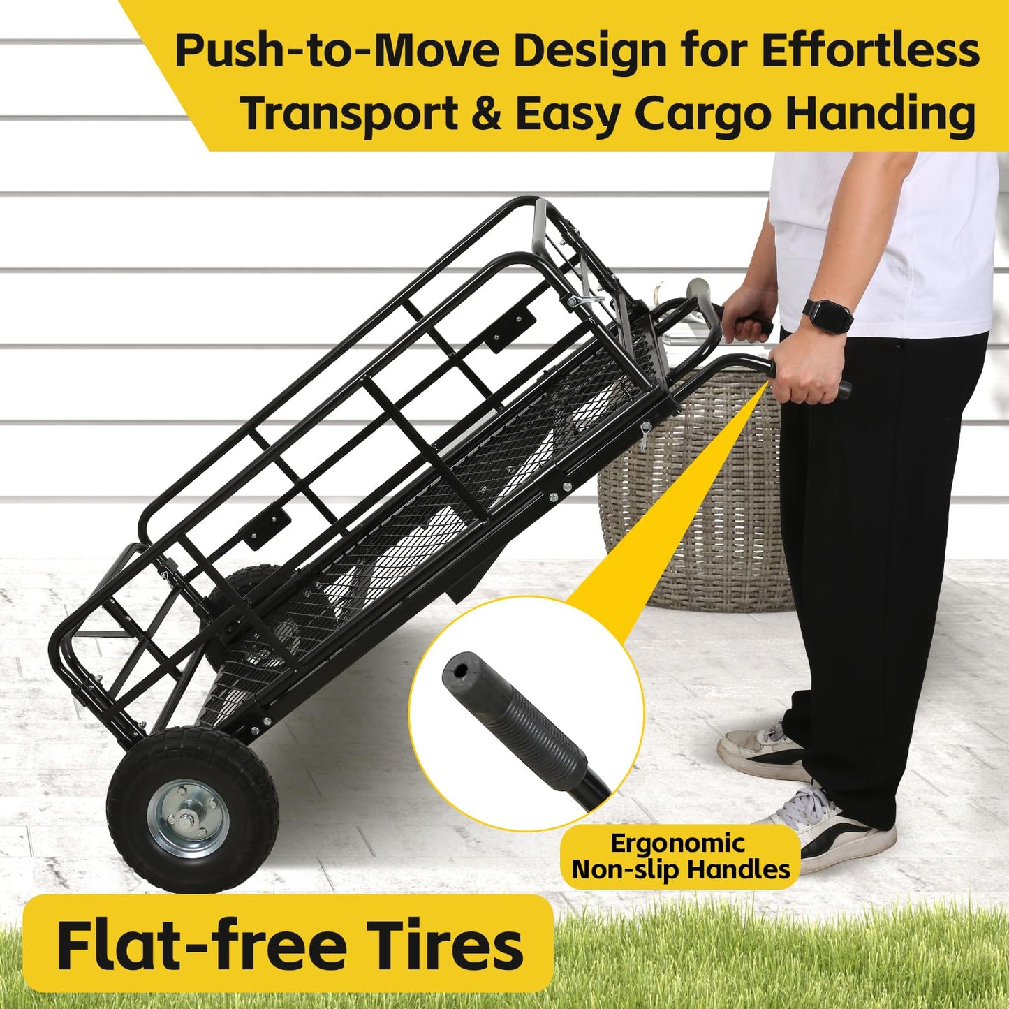 MaxxHaul 50243 Foldable Hitch N Roll Cargo Carrier Cart With Quick Detachable Basket Rack With 10 inch Flat Free Tires for Home Camp Travel Ranch SUV Up to 400 lb. Capacity