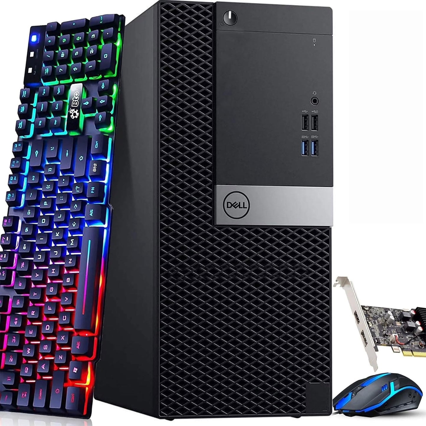 Dell Gaming Tower Desktop PC – Intel Core i5-7500 7th Gen 3.4GHz – 16GB DDR4 RAM – 256GB SSD – GeForce GT 1030 – RGB Keyboard & Mouse – WiFi – Windows 11 Pro – Gaming Computer (Renewed)