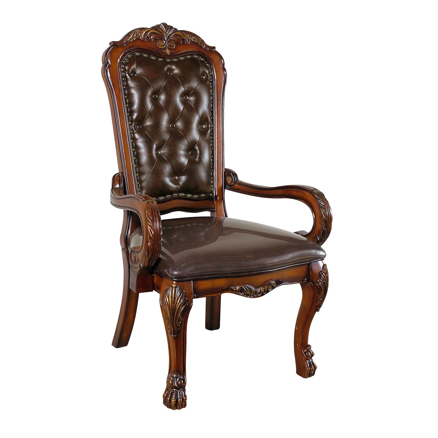 Acme Dresden Faux Leather Office Chair with High Back in Brown and Cherry Oak