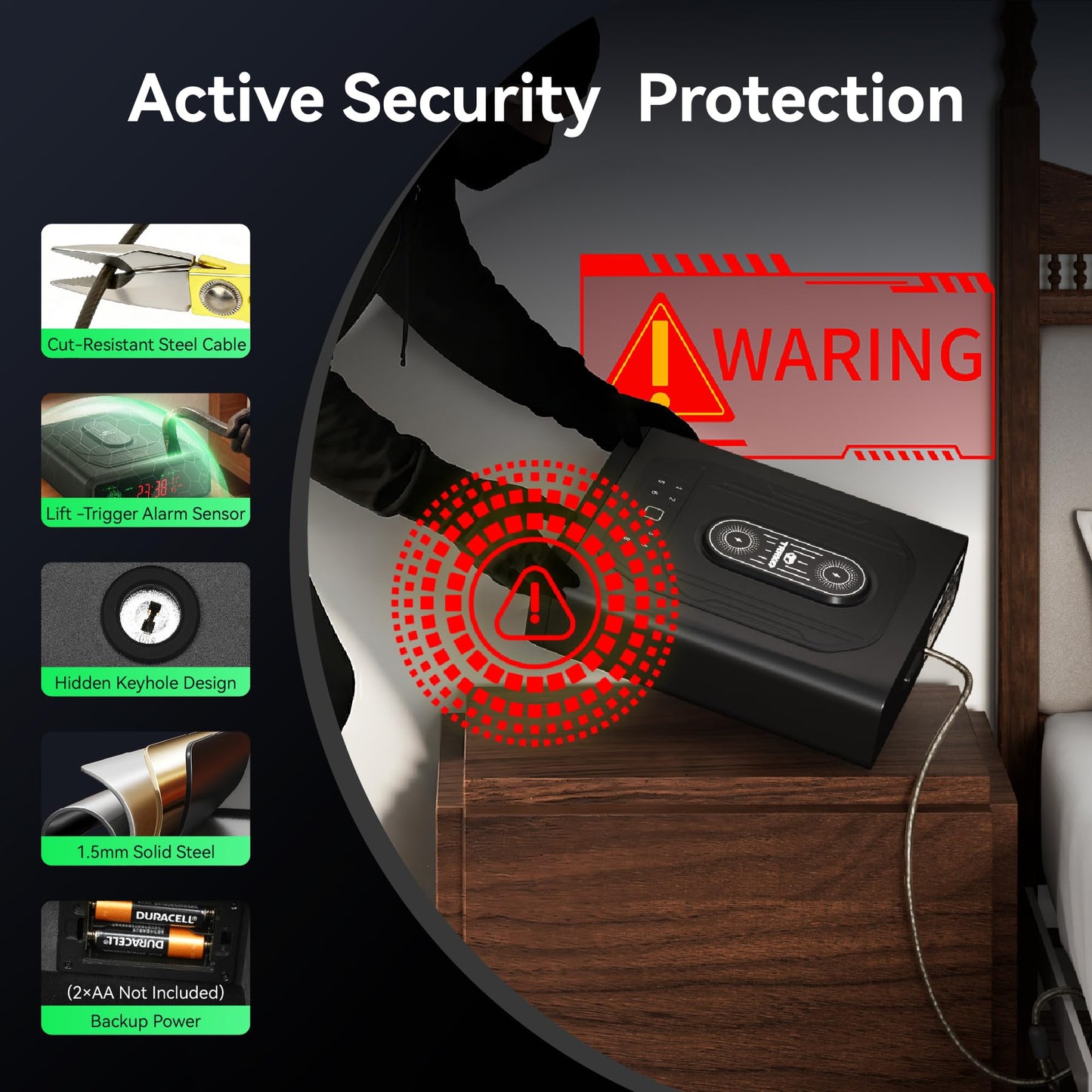 TRRKO Biometric Gun Safe for Handgun, 0.3s Auto-Open,Silent,Wireless Charging, 3-Way Unlock Fingerprint Pistol Safe, Fits 2 Full Size Pistols – Smart Handgun Safe for Nightstand/Bedside/Home/Office