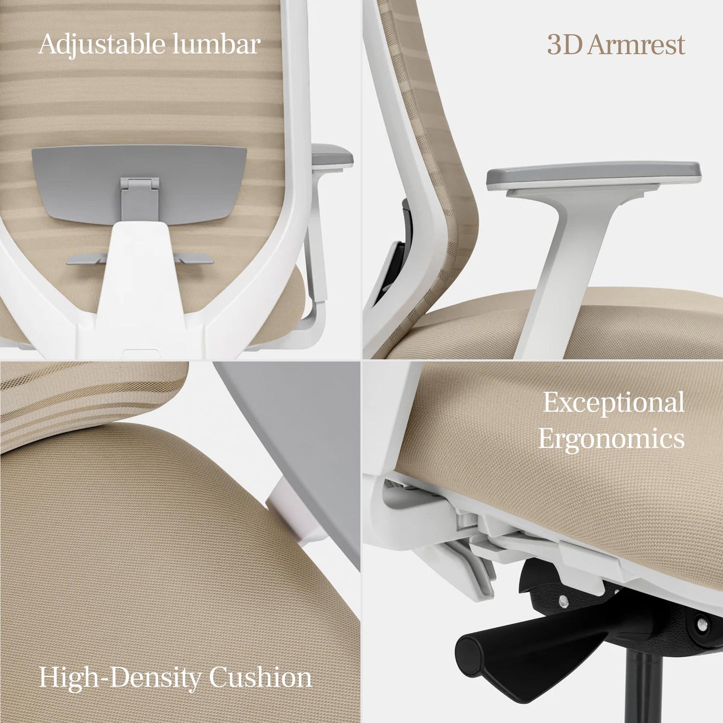 Branch Ergonomic Chair - A Versatile Desk Chair with Adjustable Lumbar Support, Breathable Mesh Backrest, and Smooth Wheels - Experience Optimal Comfort and Support - Pebble - White
