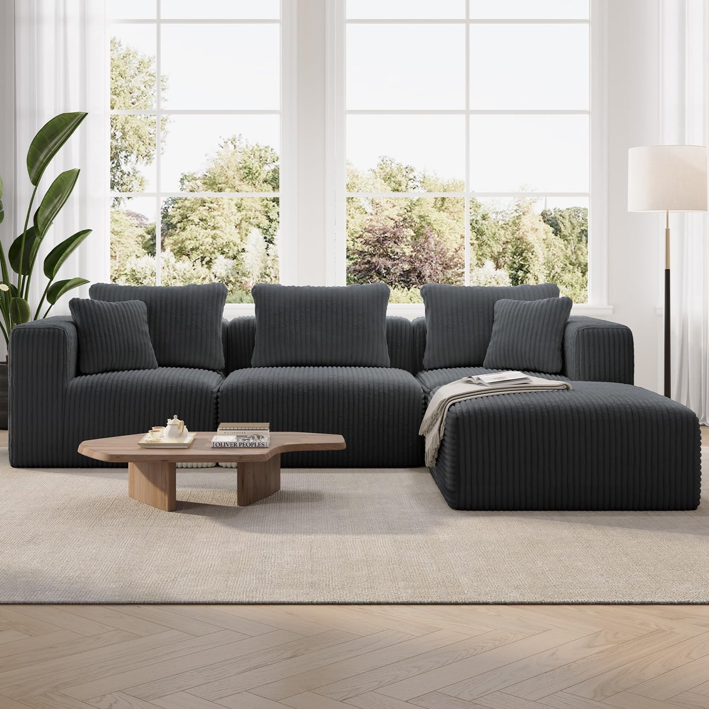 Novilla 106" Modular Sectional Sofa, Modern Cloud Sectional Couch with Smarts Coil® Support, L-Shape Boneless Couch for Living Room Apartments, No Assembly Required, Dark Gray (3 Seat w/ 1 Ottoman)