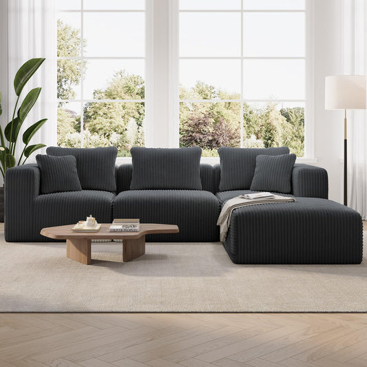Novilla 106" Modular Sectional Sofa, Modern Cloud Sectional Couch with Smarts Coil® Support, L-Shape Boneless Couch for Living Room Apartments, No Assembly Required, Dark Gray (3 Seat w/ 1 Ottoman)