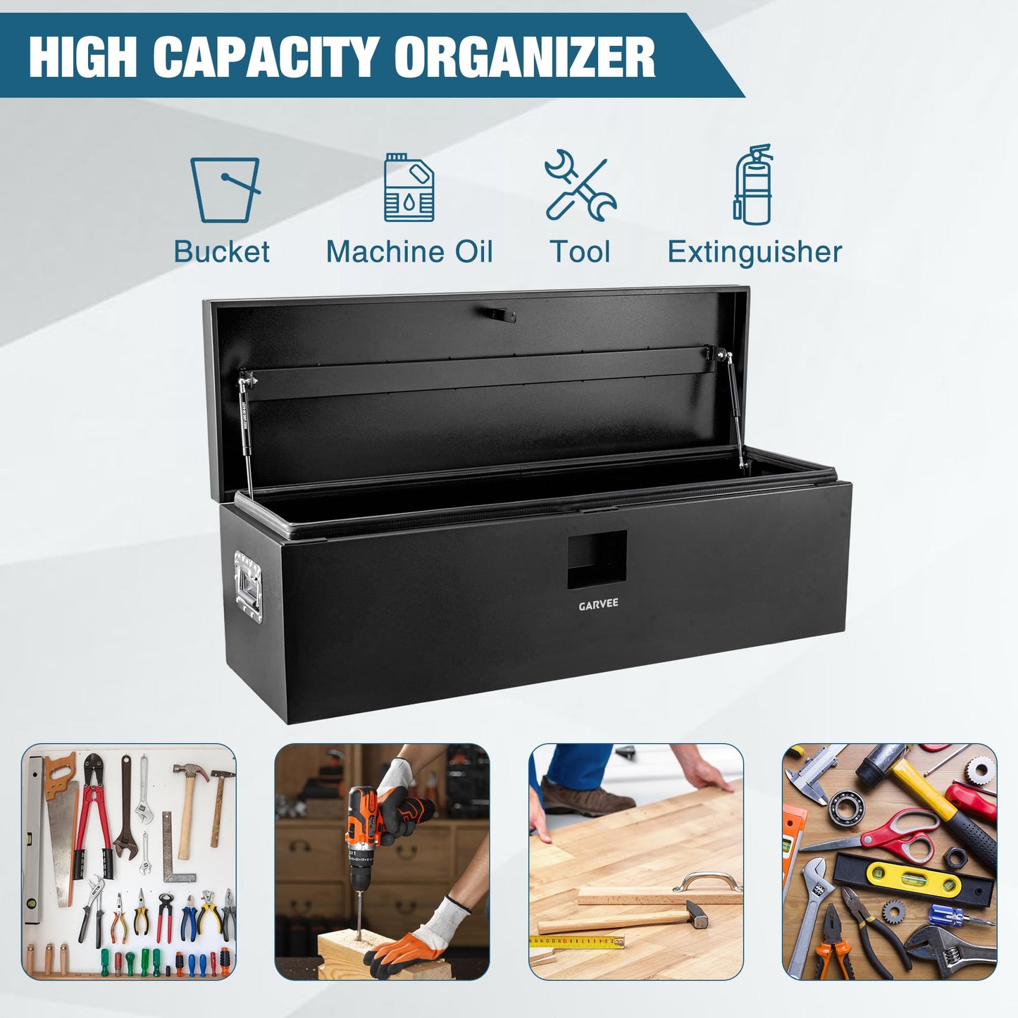 Garvee Black Steel Truck Bed Tool Box, Trailer Tongue Box, Truck Storage Organizer Tool Chest For Truck Bed, RV, Trailer (48 in x 15 in x 15 in)