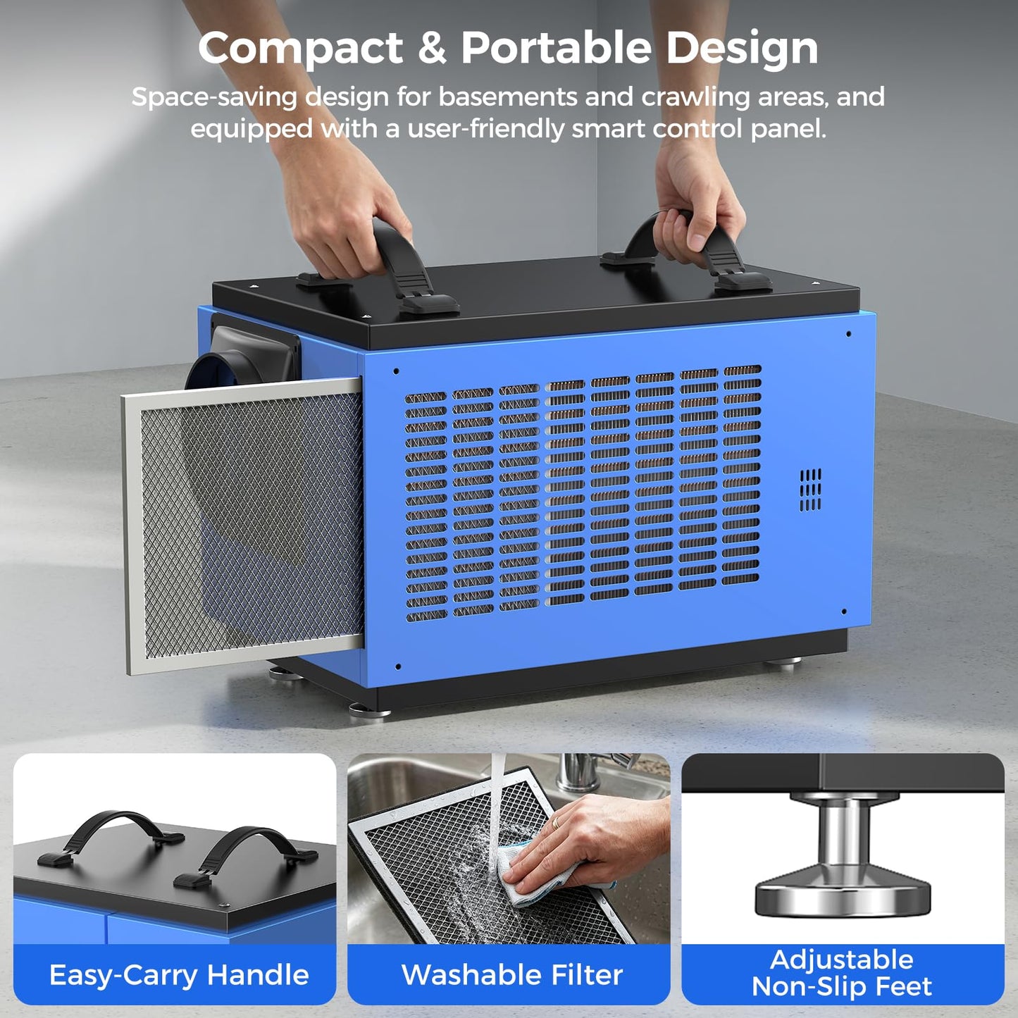 130 Pints Commercial Dehumidifier with Pump and Drain Hose, Crawl Space Dehumidifier for Basement up to 65,00 Sq. Ft for Water Damage, Attic, Garage, Industrial, Auto Defrost, Humidity Control