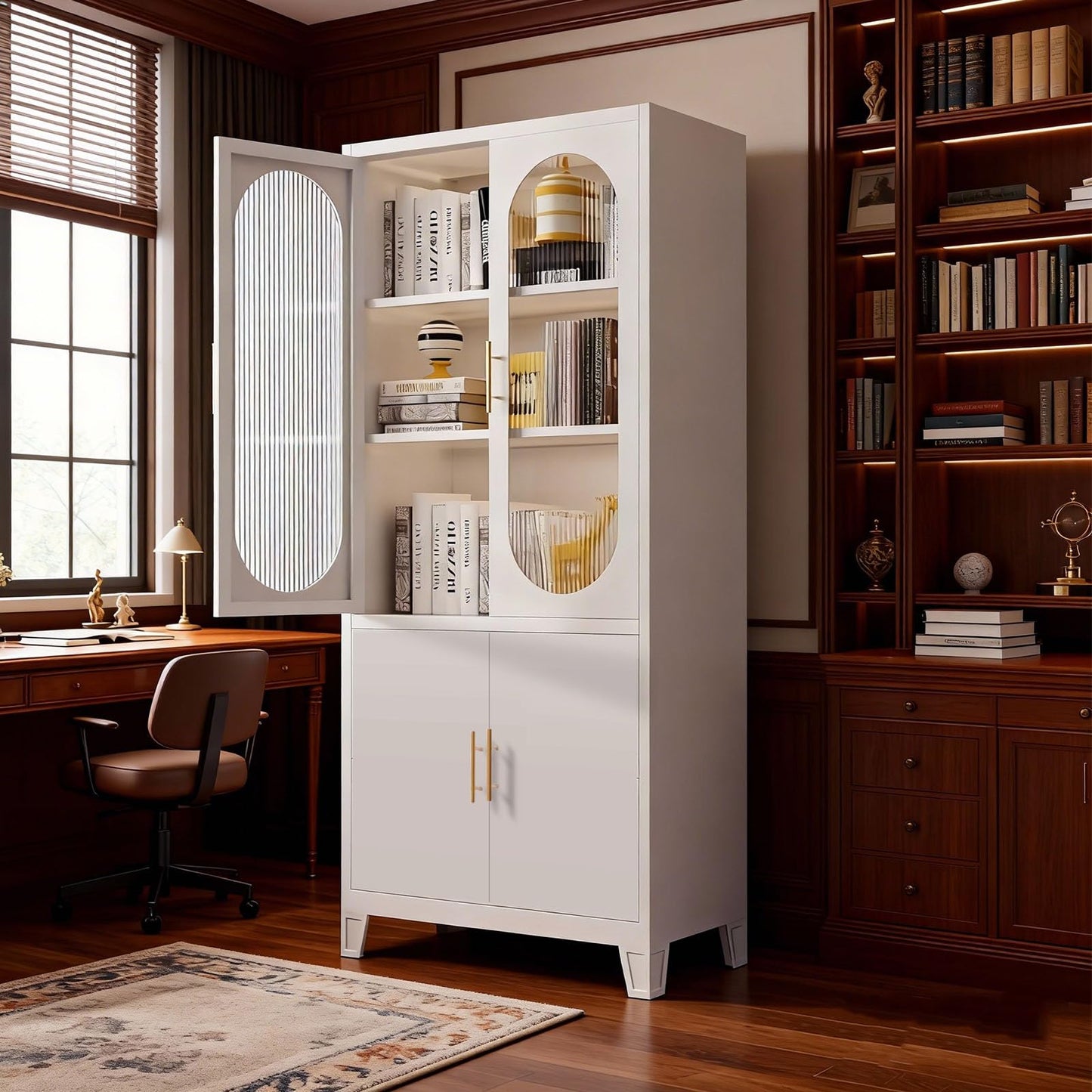 GarveeHome 70 Inch Tall White Pantry Cabinet for Small Spaces – Freestanding Kitchen Storage Cupboard with Frosted Glass Doors & Customizable Interior, Fits Bathroom, Dining or Home Office