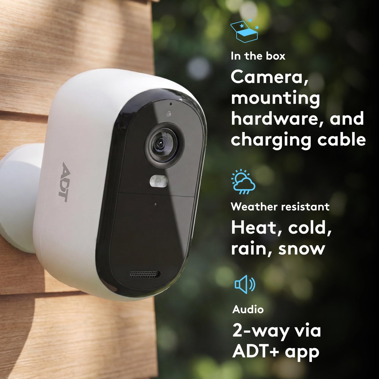 ADT Blu Outdoor Camera Kit, DIY Home Security System with 2K Wireless Outdoor Camera, Spotlight, Weather Resistant, Night Vision, Smart Detection, Door/Window Sensors, ADT+ App Control