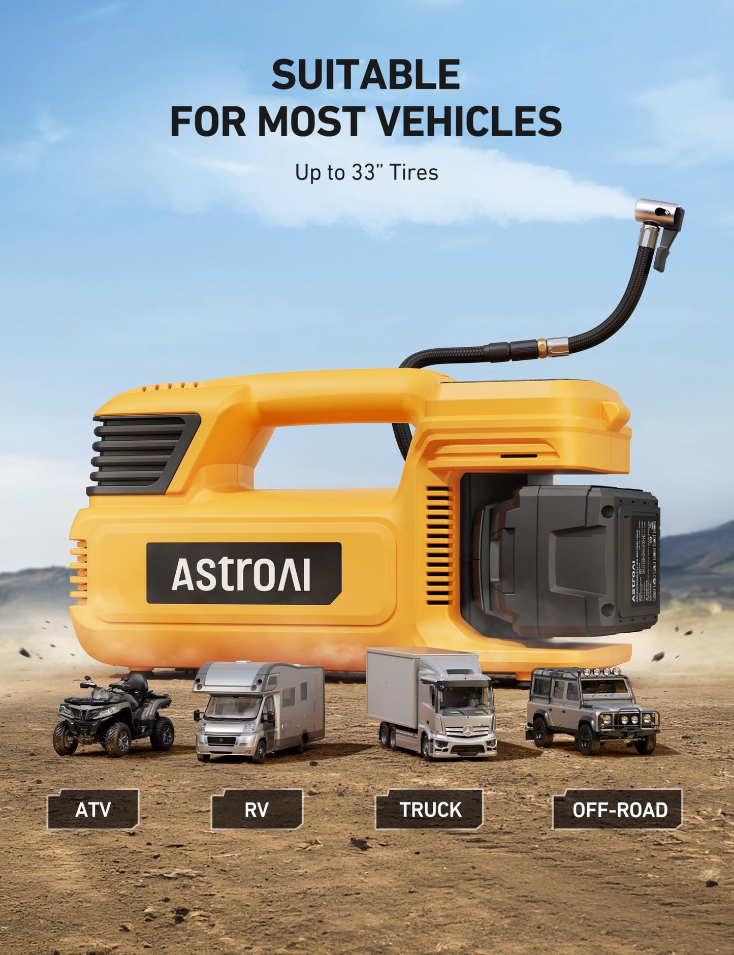 AstroAI TC4 Cordless Tire Inflator Portable Air Compressor, 20V Heavy Duty Air Pump with 4000mAh Battery 50L/Min Fast Inflation, 150PSI Rechargeable Pump with 4 Memory Modes for Car, SUV, Truck Tires