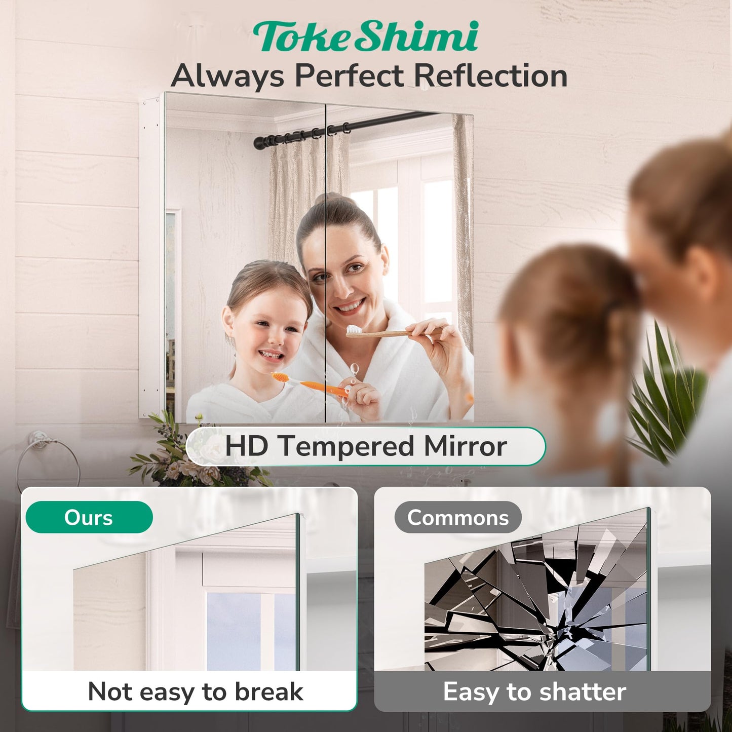 TokeShimi 30x26 Medicine Cabinet Mirror with Storage Tempered Aluminum Recessed or Wall Mounted Cabinet White with Stepless Adjustable Metal Shelves for Bathroom Vanity Modern Farmhouse