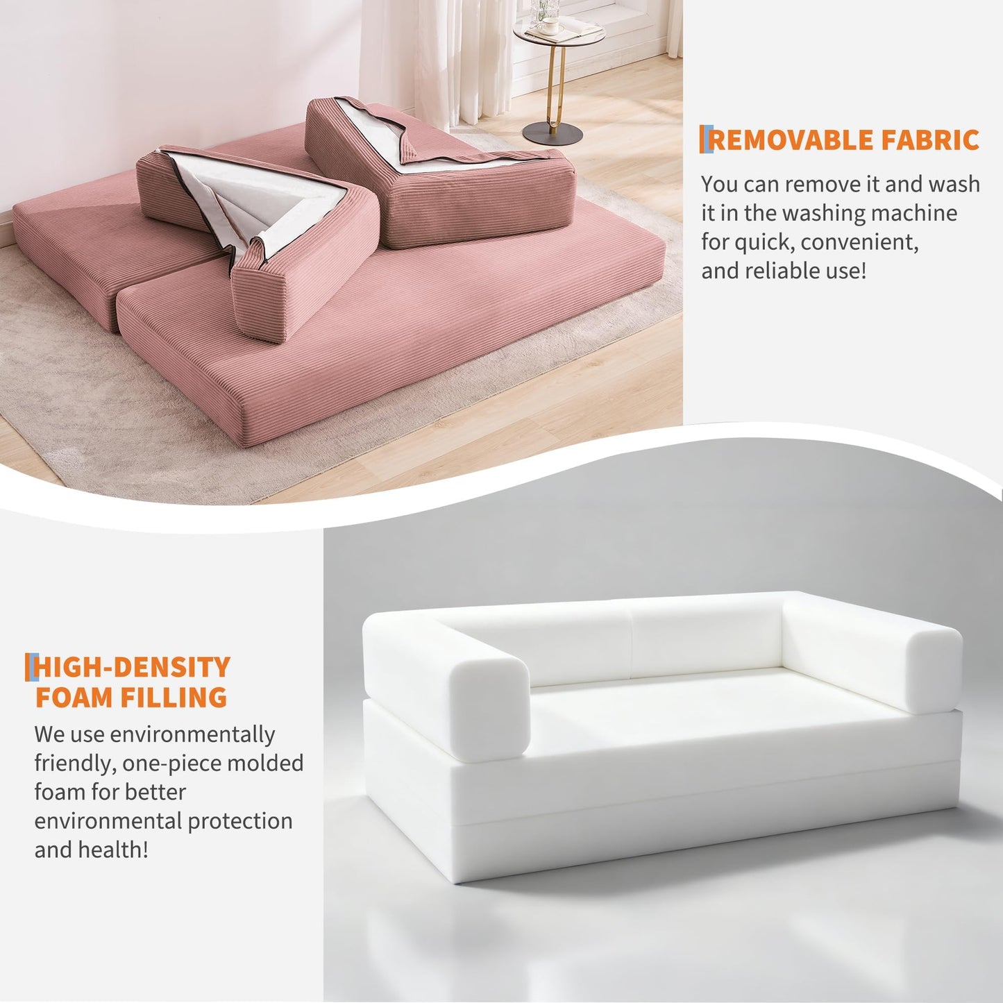 GarveeLife 78.8" Modular Corduroy Sofa Bed,5 in 1 Convertible Futon Floor Couch with Pull-Out Sleeper,Multi-Functional Futon for Living Room Guest Room & Small Spaces