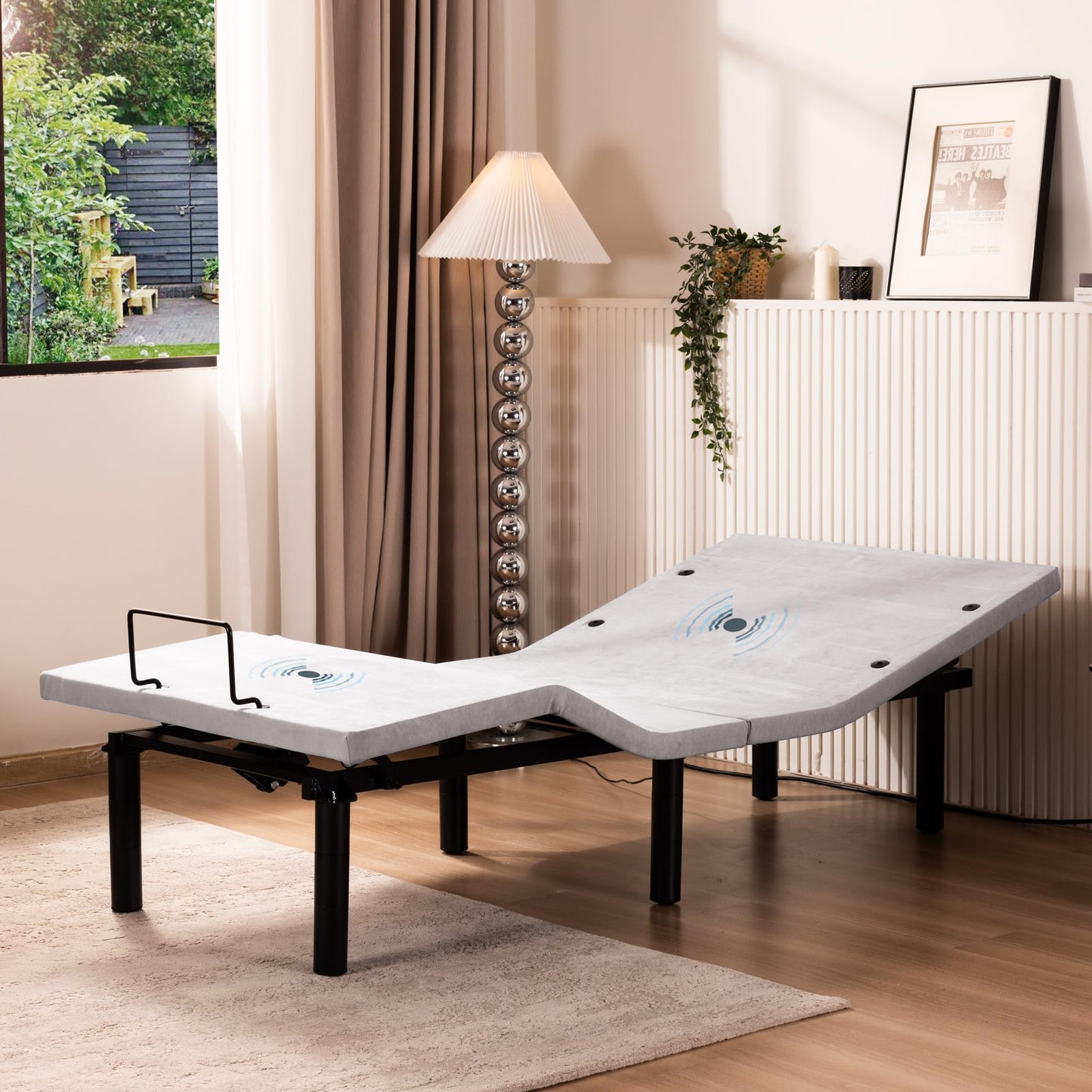 Fromann Adjustable Electric Twin XL Bed Base Frame with Massage, USB Type-C Ports, Zero Gravity, Under Bed Led Lighting and Three Leg Height (with Synchronization Connector) (Grey)